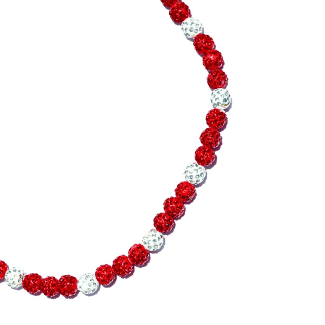 Red Zone Iced Out Baseball Bead Necklace