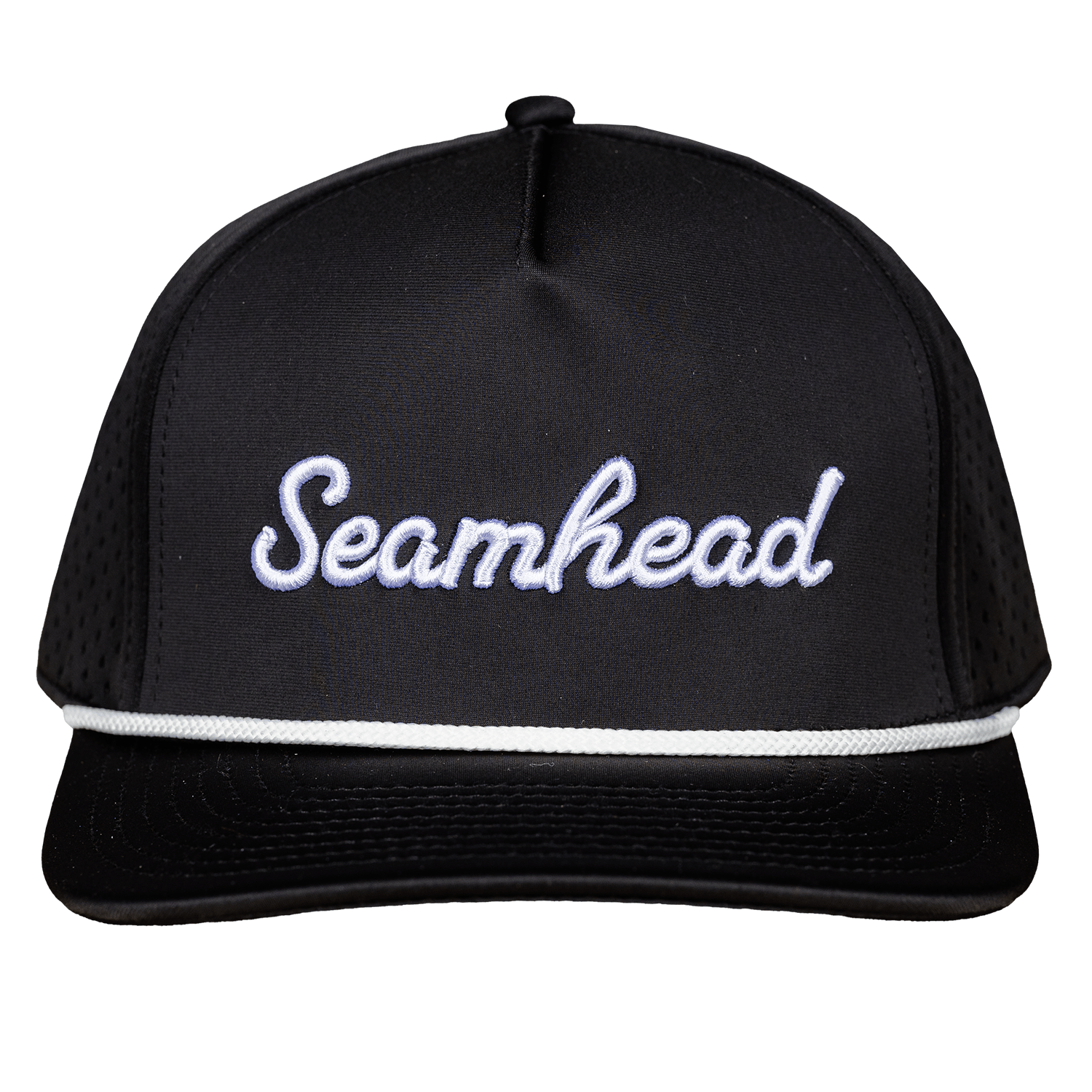 Black cap with 'Seamhead' embroidered on a white background