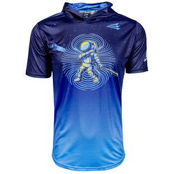 Collection of Blue hoodie with a baseball astronaut graphic on a white background in a gallery layout