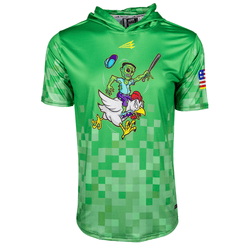 Collection of Green hoodie with cartoon design on a white background in a gallery layout