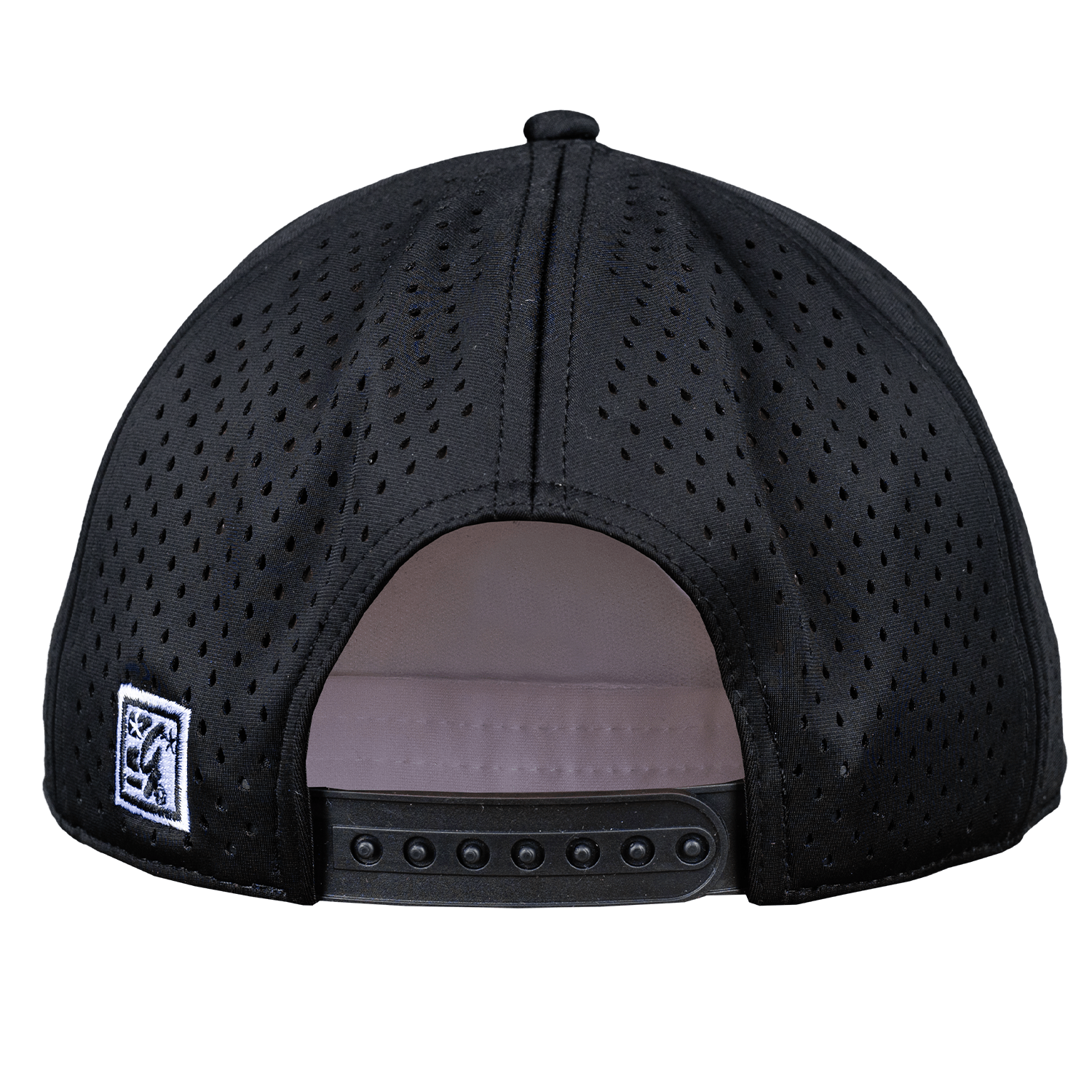 Black perforated cap with a small Game logo on the back against a white background