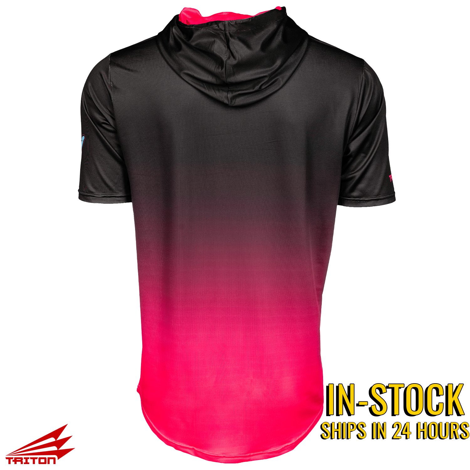 Collection of Gradient black to pink hoodie with 'Triton' branding on a white background in a gallery layout