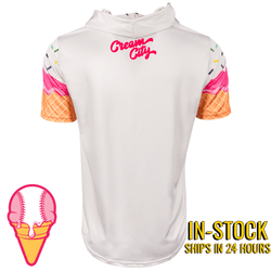 Collection of White sleeveless shirt with ice cream cone designs and 'Cream City' text on a white background. in a gallery layout