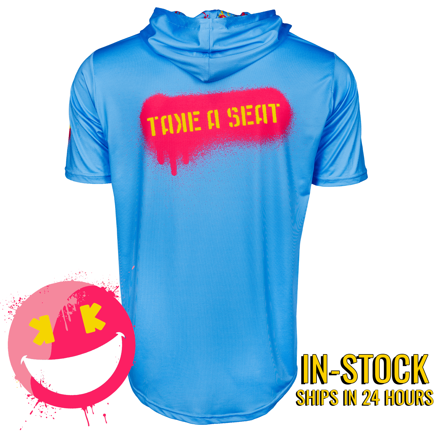 Collection of Smiley K Paint Splatter HyperMAX Short Sleeve Baseball Hoodie in a gallery layout