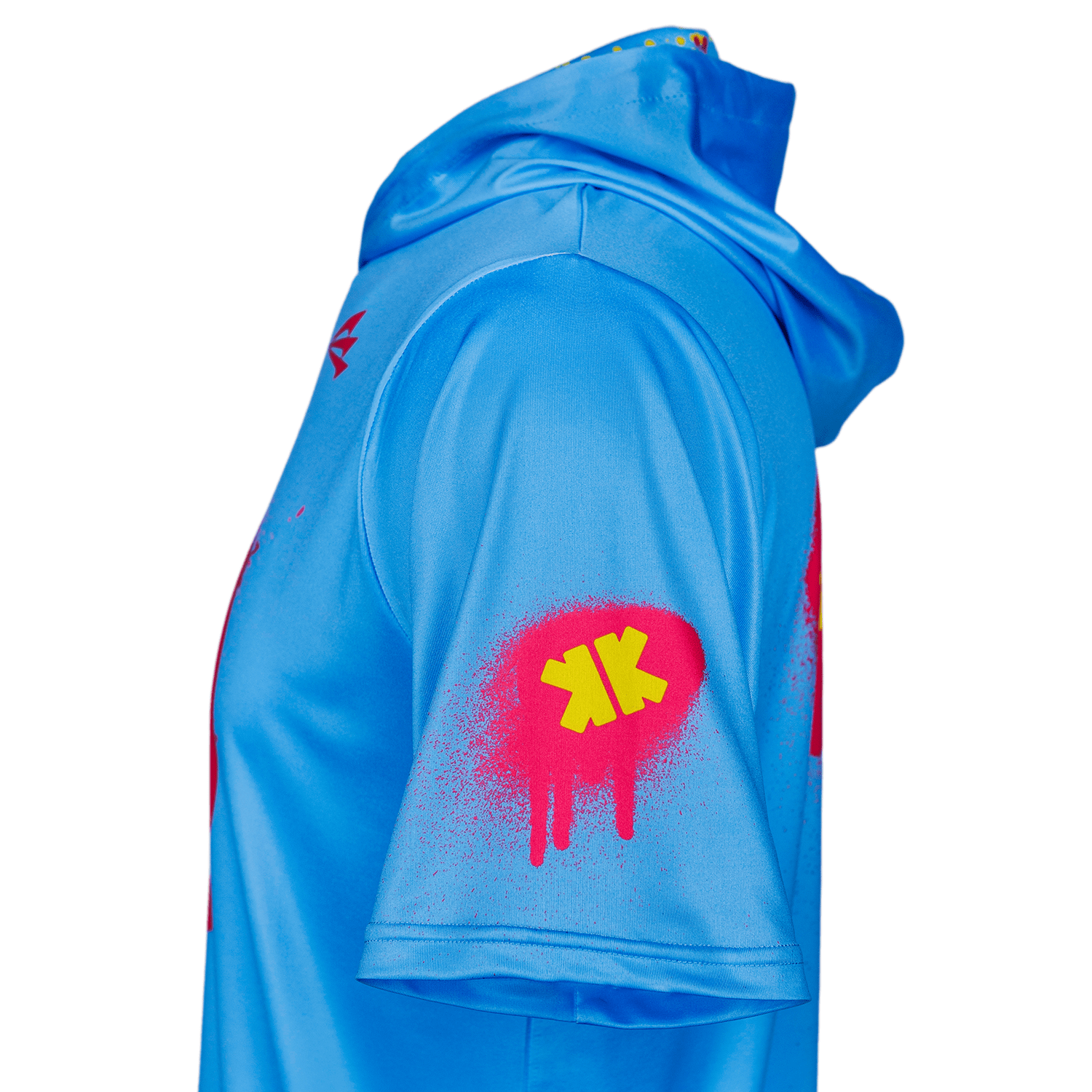 Collection of Smiley K Paint Splatter HyperMAX Short Sleeve Baseball Hoodie in a gallery layout