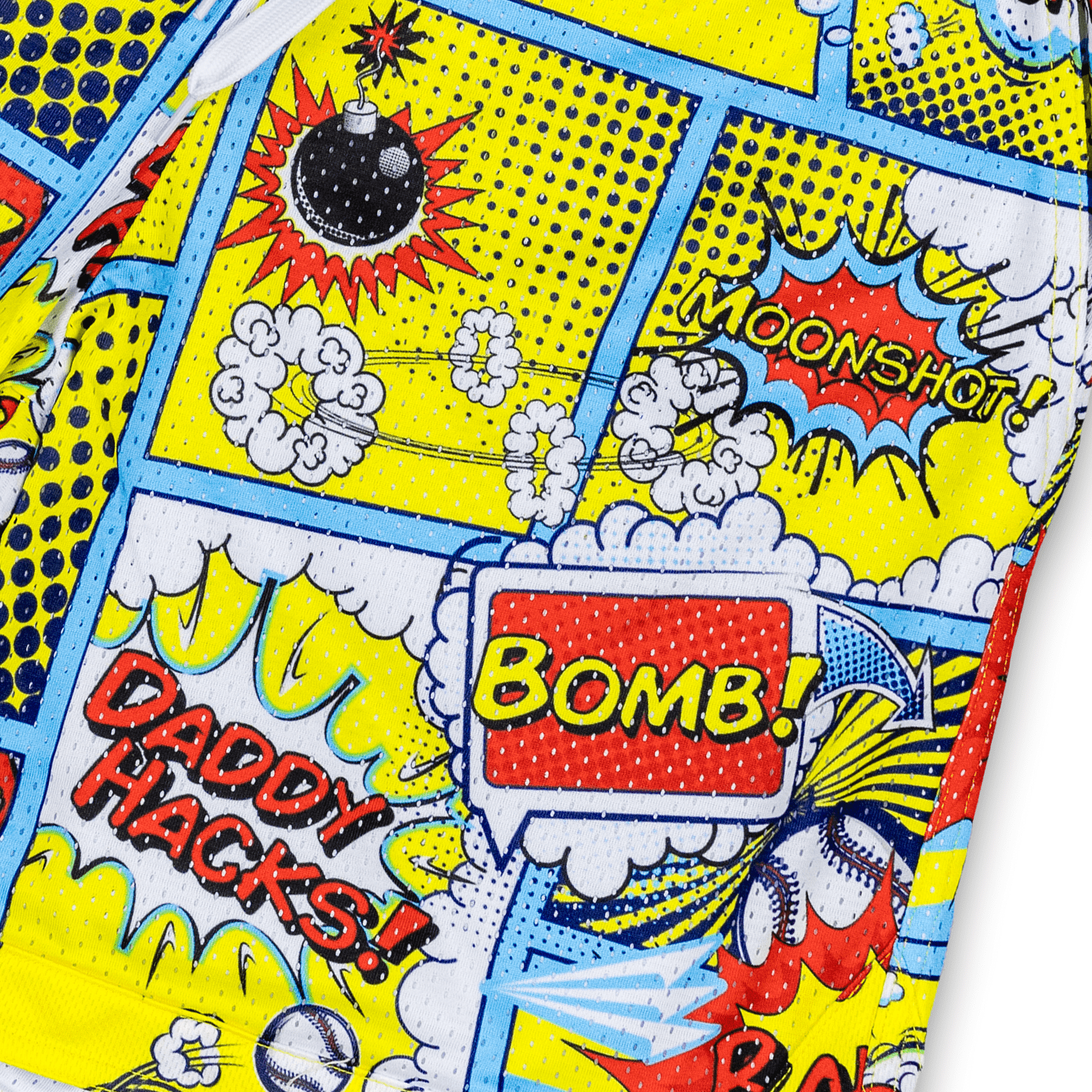 Collection of Comic Book Bombs Lifestyle Baseball Mesh Shorts in a gallery layout
