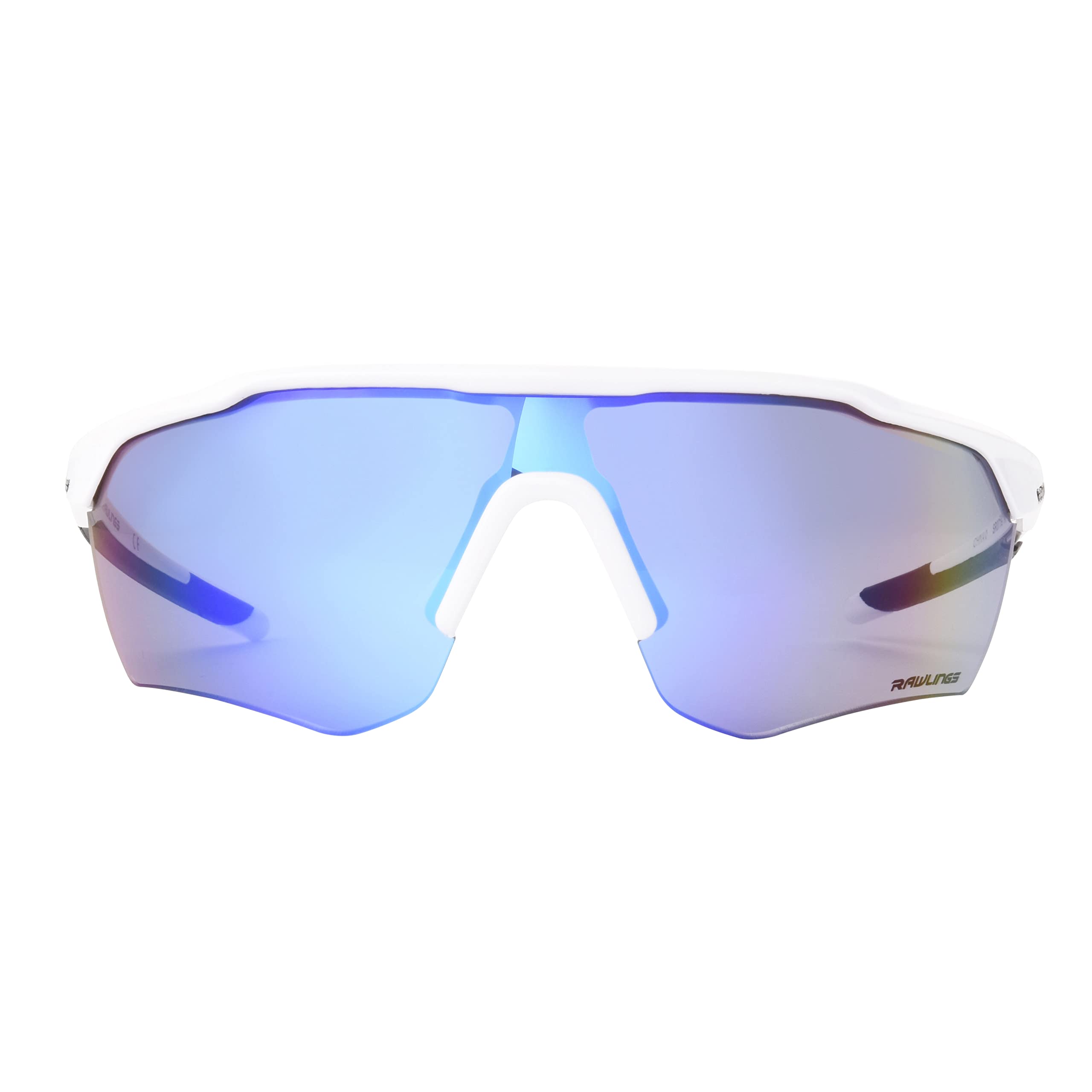 Collection of Rawlings Pitch Perfect Shield Youth Baseball Sunglasses, Shiny White/Sky Blue Mirror, 65mm in a gallery layout