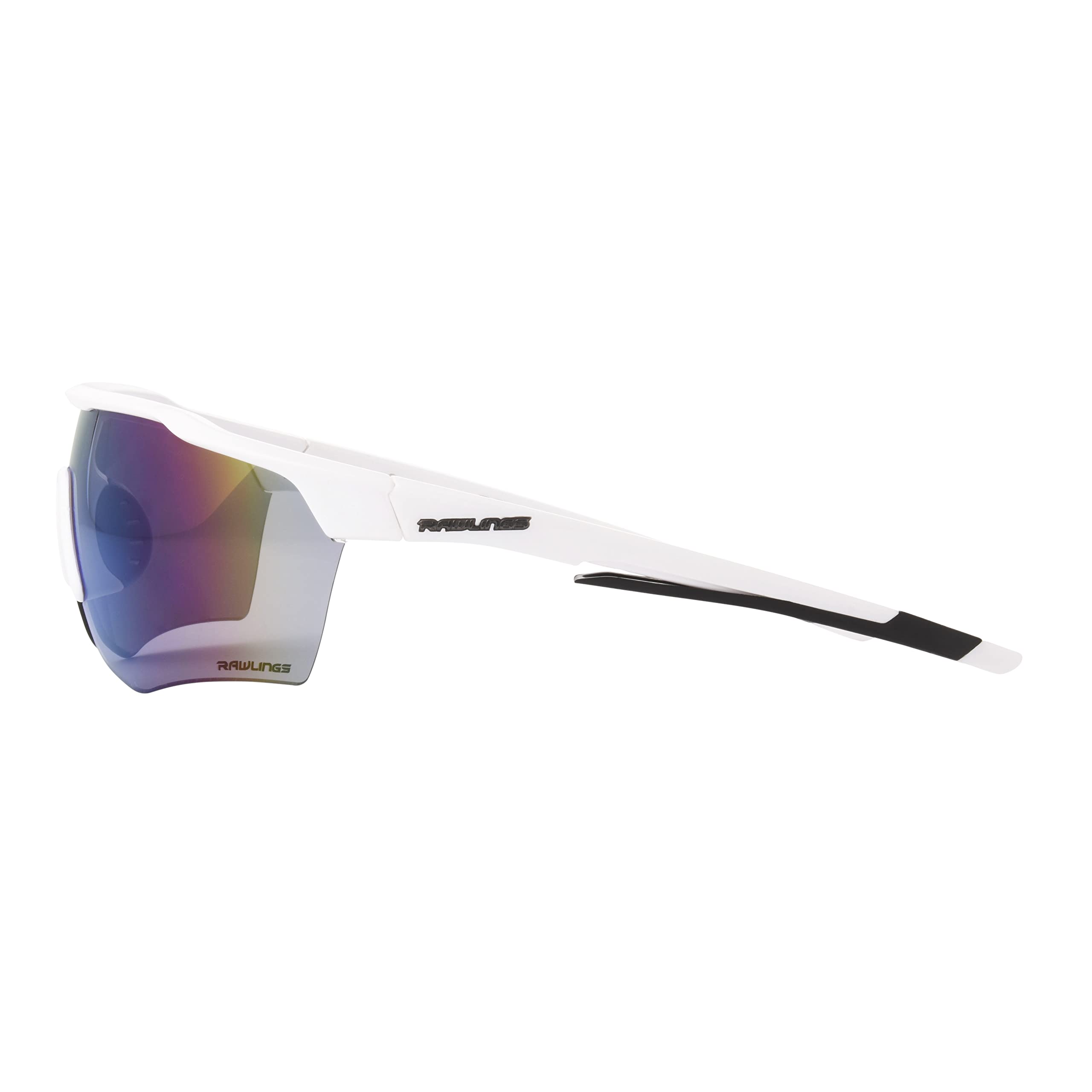 Collection of Rawlings Pitch Perfect Shield Youth Baseball Sunglasses, Shiny White/Sky Blue Mirror, 65mm in a gallery layout