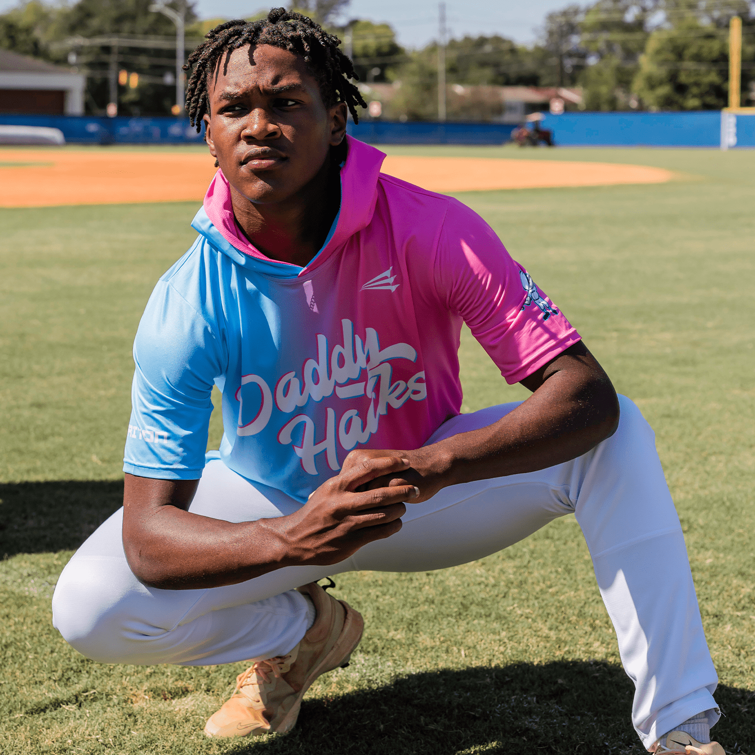Collection of Person wearing a colorful sports jersey with 'Daddy Hates' on a baseball field in a gallery layout