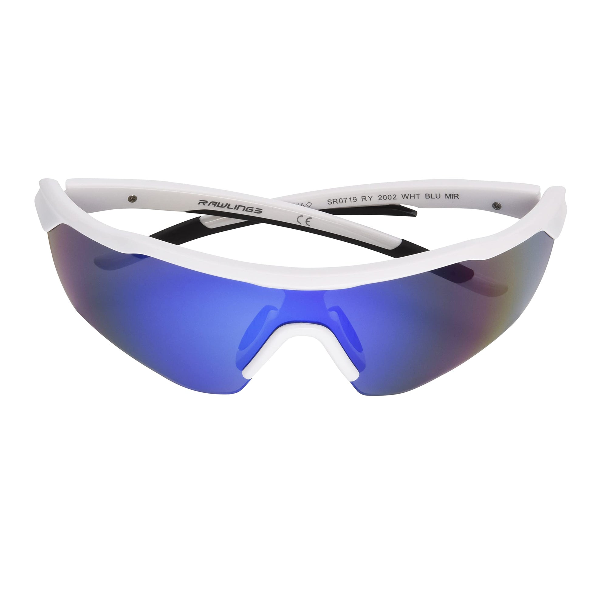 Rawlings Pitch Perfect Shield Youth Baseball Sunglasses, Shiny White/Sky Blue Mirror, 65mm