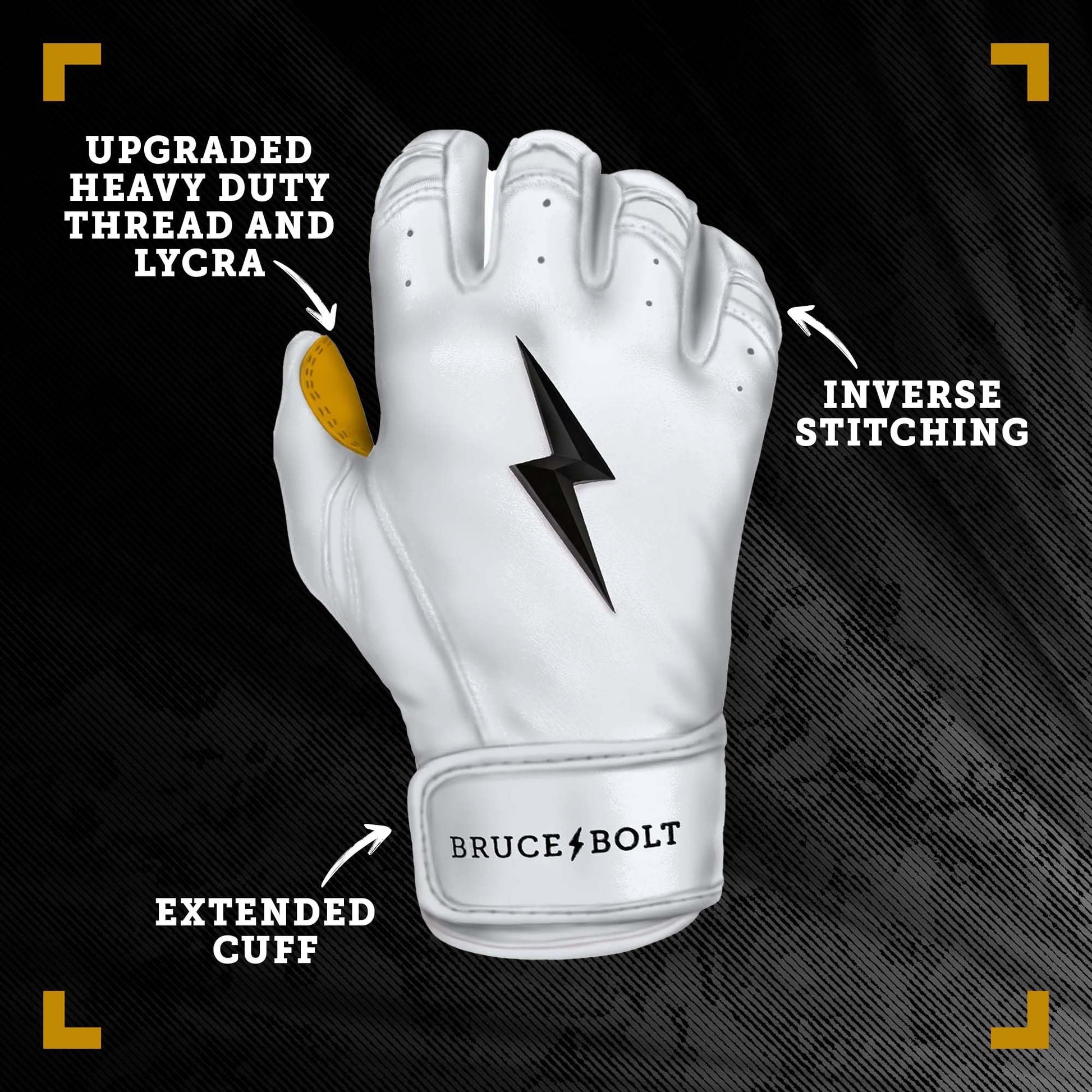 BRUCE BOLT Original Series Short Cuff White Batting Glove - White Youth Medium