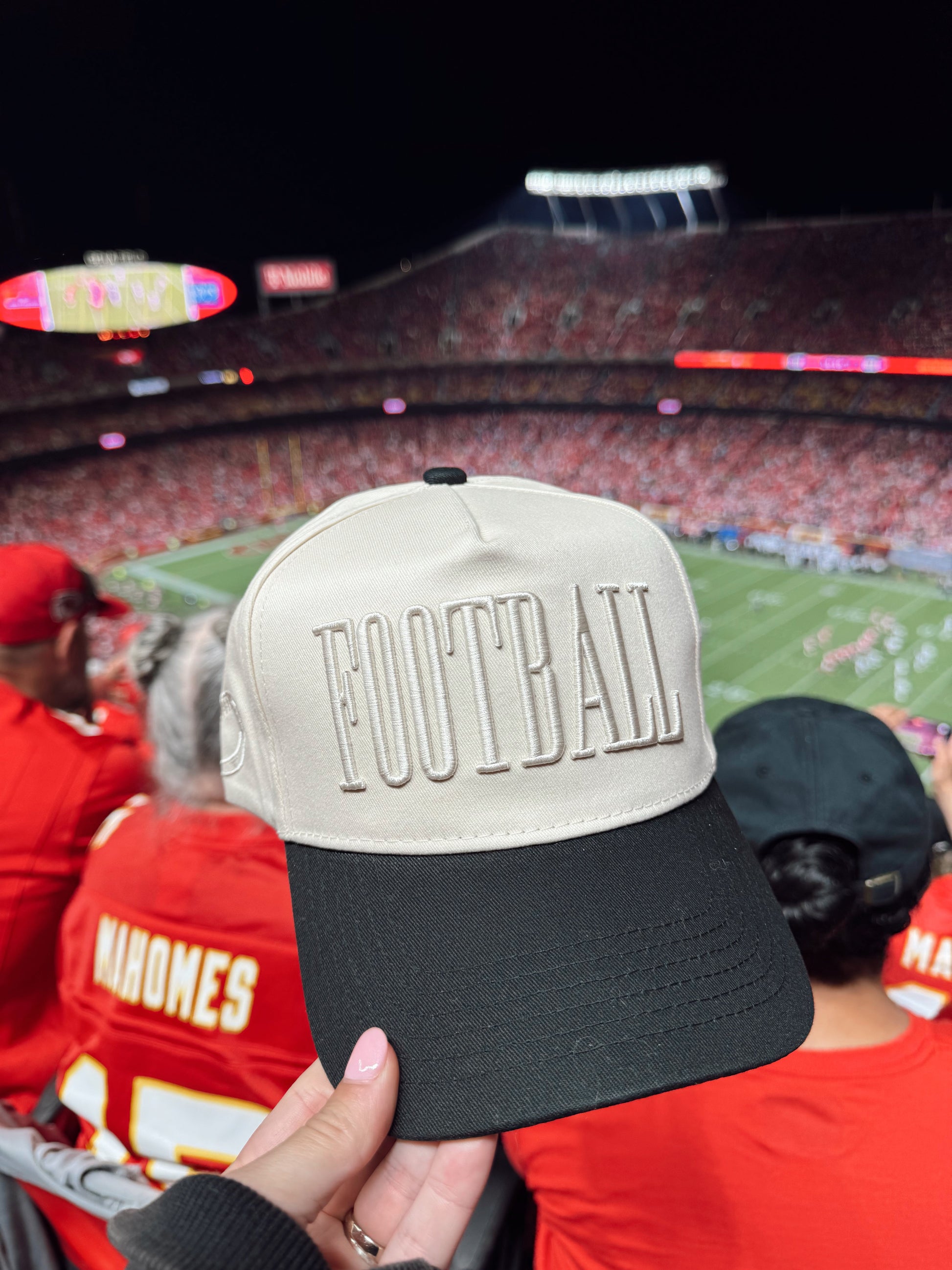 Football Trucker Hat | Neutral Vintage Puff Embroidery Snapback