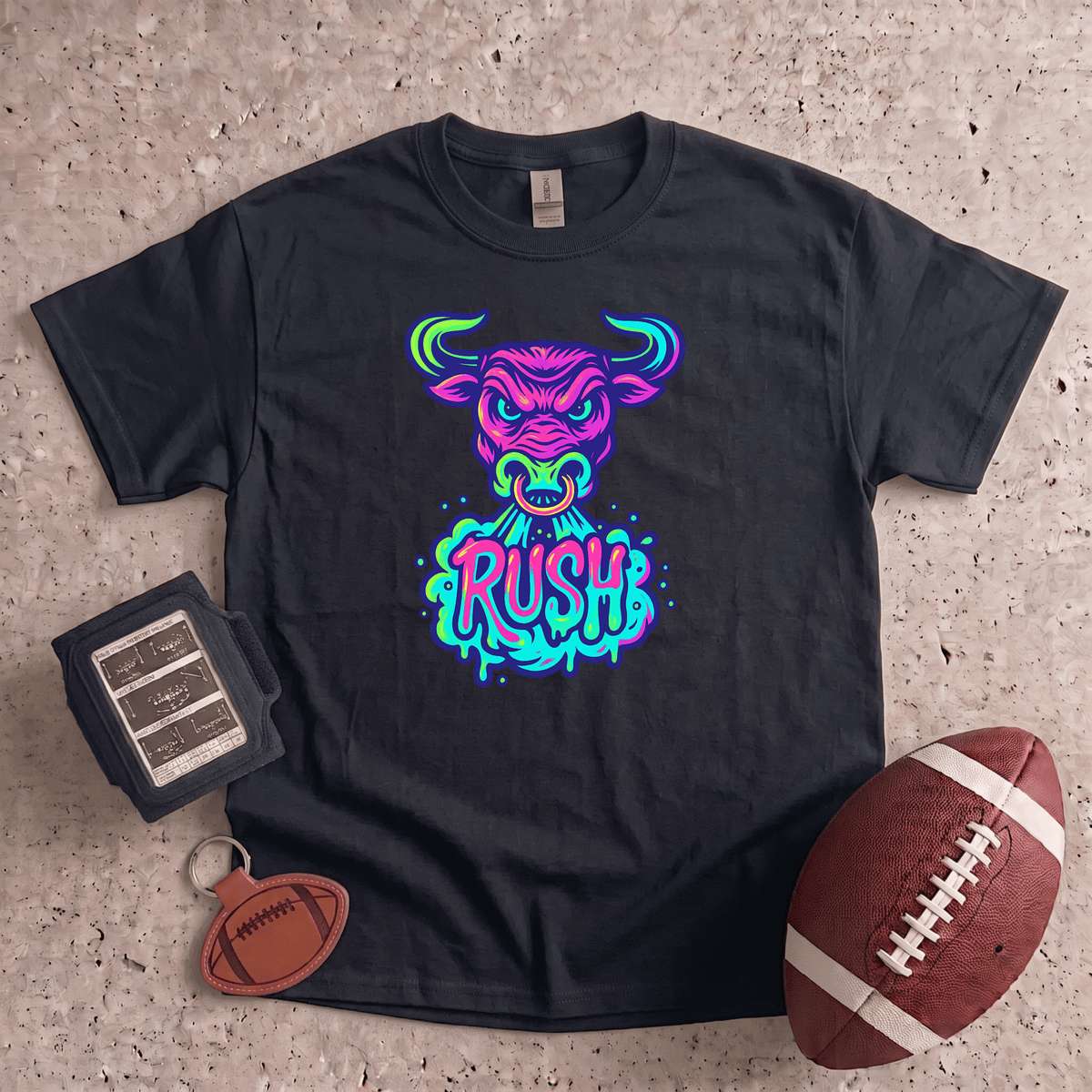 Bull Rush T-Shirt | Neon Football Graphic Tee
