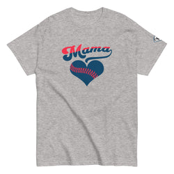 Collection of Baseball mama shirt with bold script 'Mama' text and heart-shaped baseball seam design in navy and pink in a gallery layout