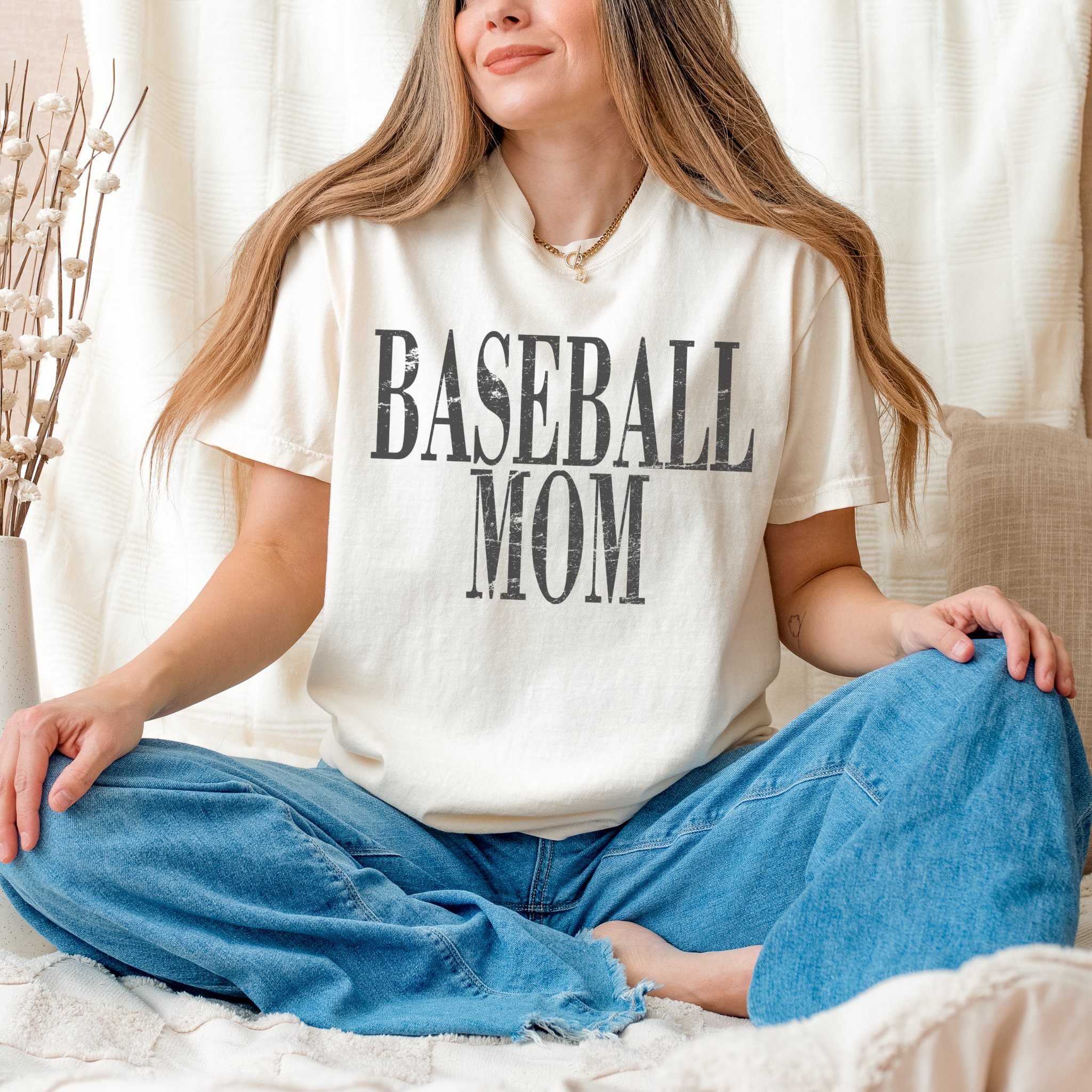 Collection of Distressed Baseball Mom Tee Shirt in a gallery layout