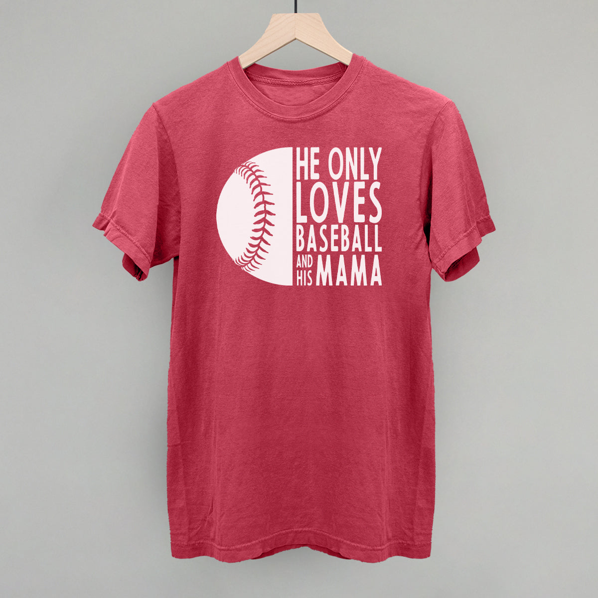 Collection of Baseball mom shirt He Only Loves Baseball and His Mama red tee tournament in a gallery layout