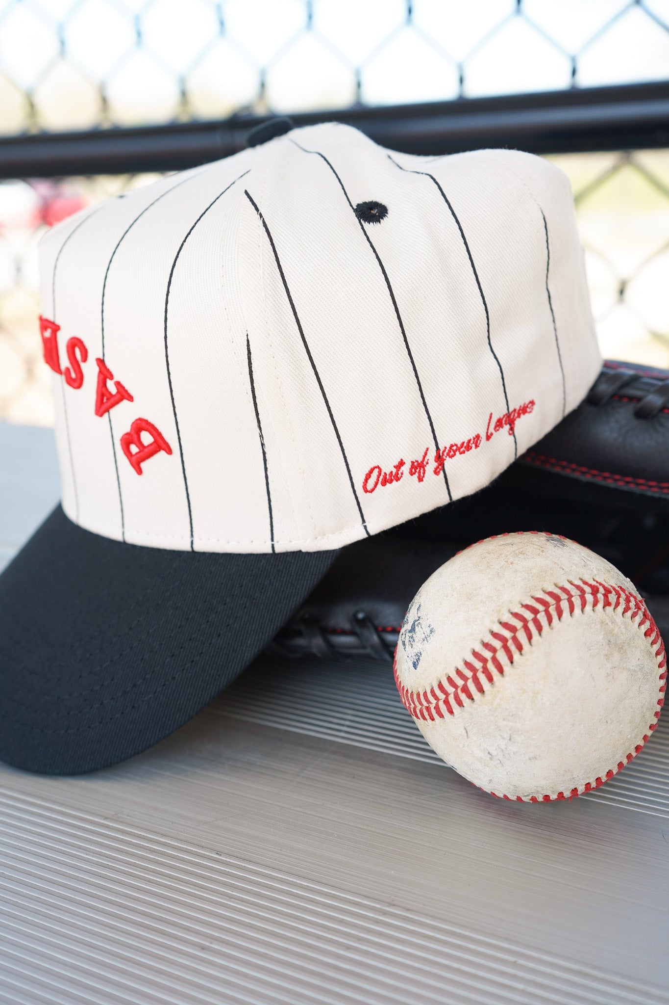 Collection of Baseball Pinstripe Vintage Hat | Out of Your League in a gallery layout