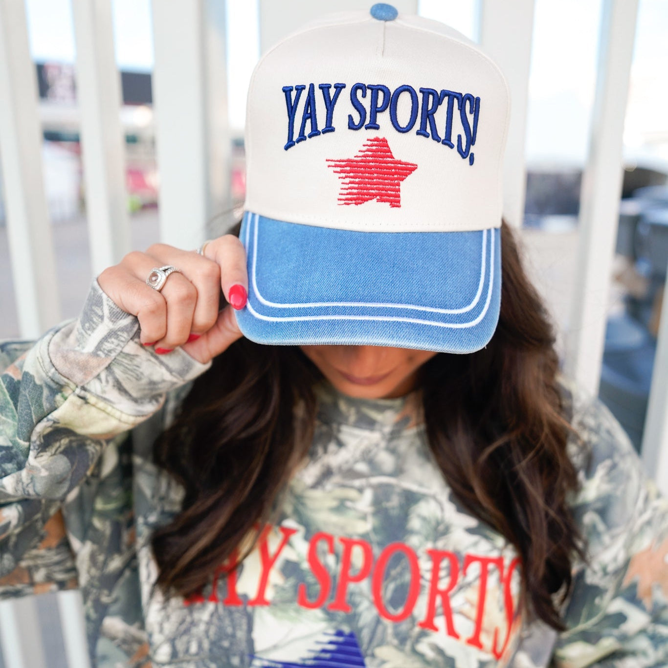 Collection of Yay Sports Trucker Hat | Funny Denim Vintage Sports Hat in a gallery layout