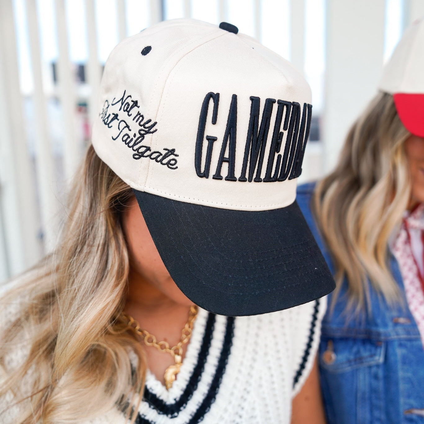 Canvas: Gameday Not My First Tailgate vintage trucker hat canvas colorway 3D puff embroidery snapback