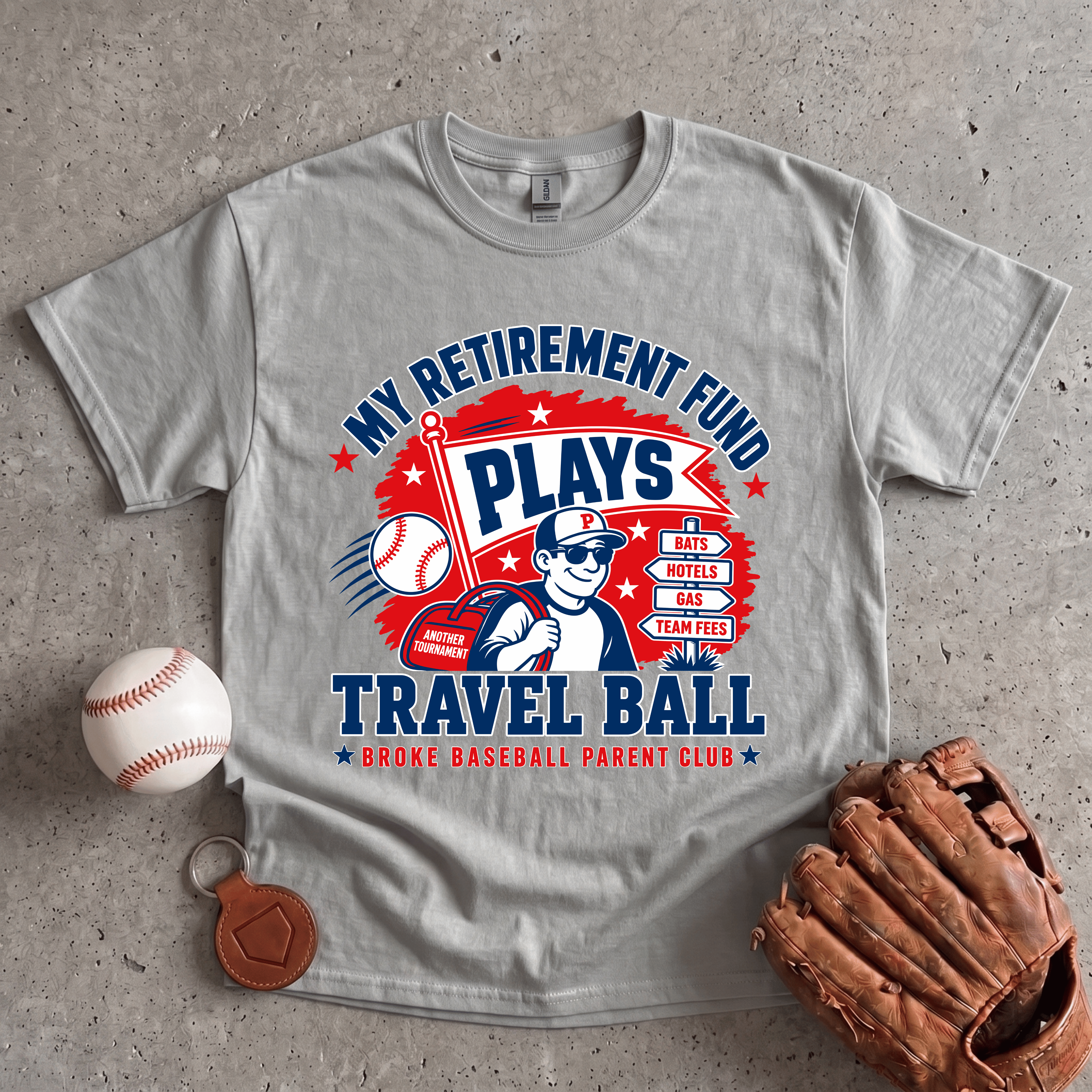 Collection of Retirement Fund Plays Travel Ball T-Shirt in a gallery layout