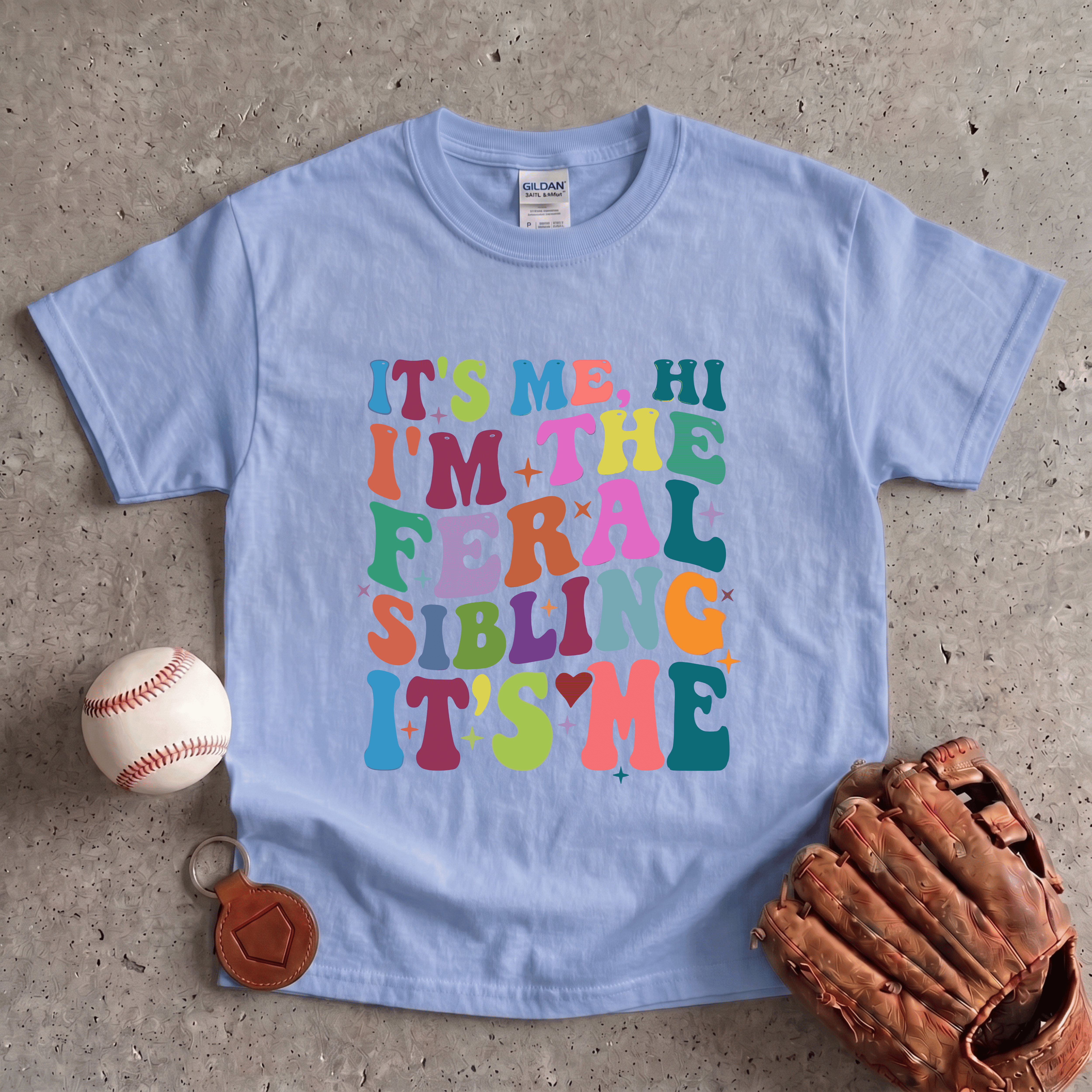 Collection of It's Me Hi I'm the Feral Sibling Youth Baseball T-Shirt in a gallery layout