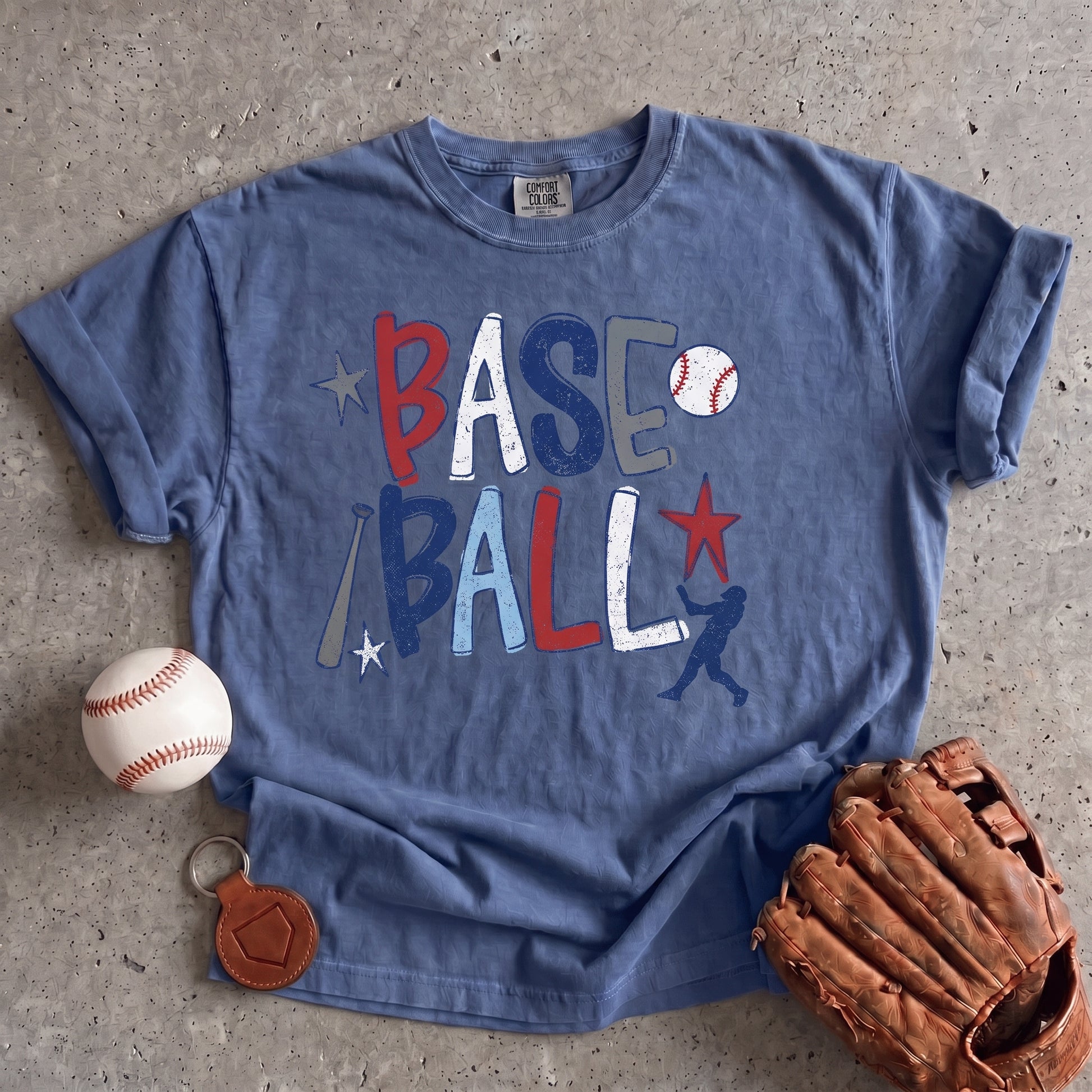 Baseball Retro Graphic Tee – Red White & Blue Game Day Shirt