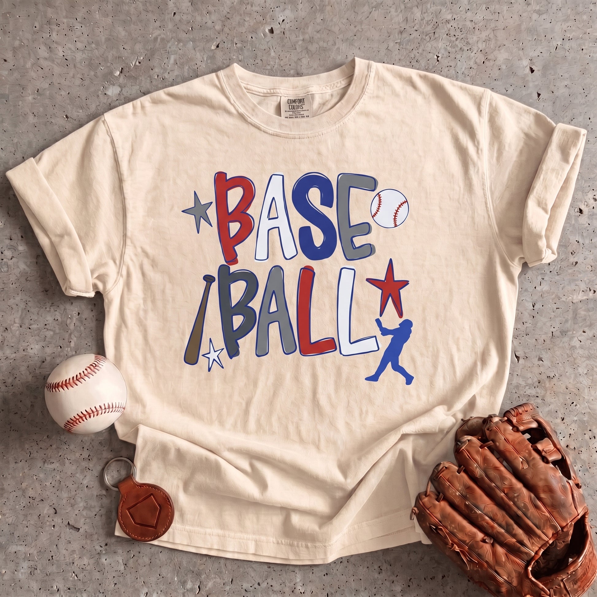 Baseball Retro Graphic Tee – Red White & Blue Game Day Shirt