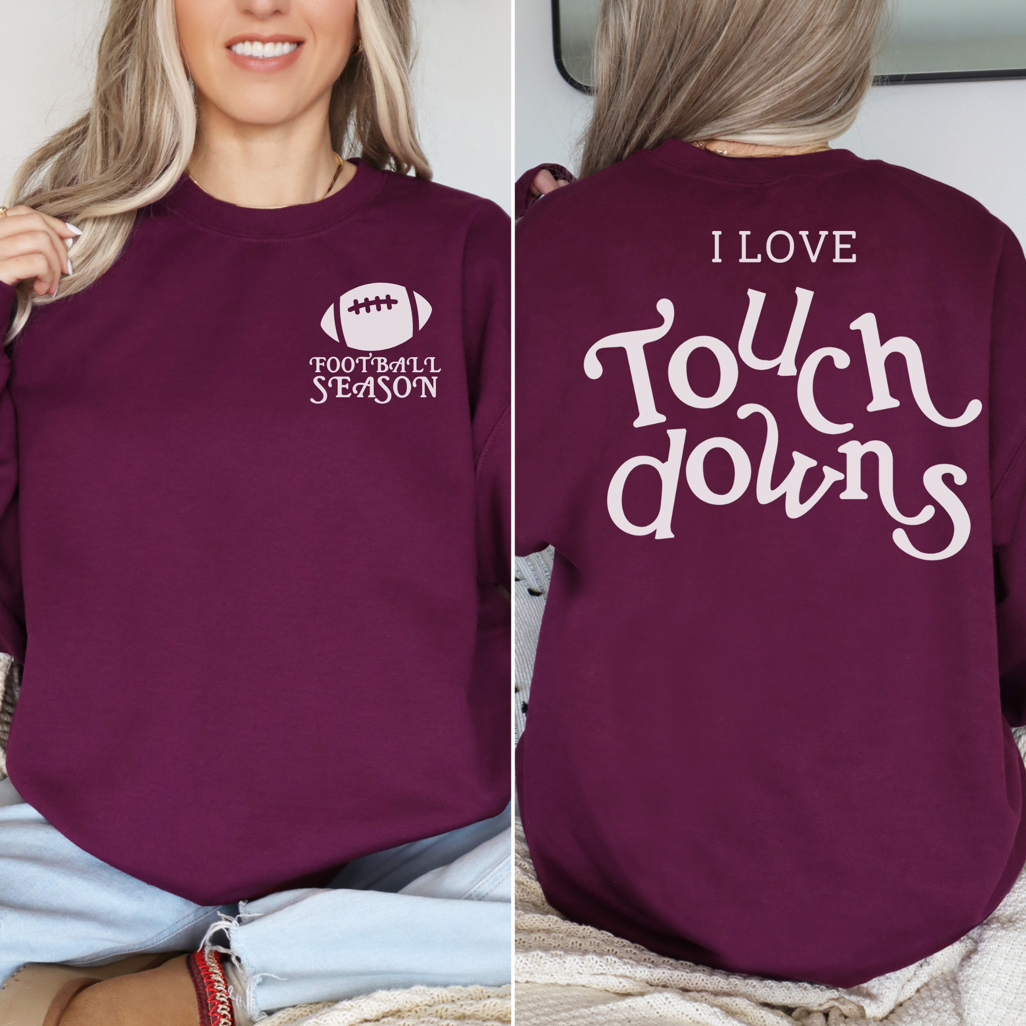 Collection of I Love Touchdowns Football Season Crewneck Sweatshirt in a gallery layout