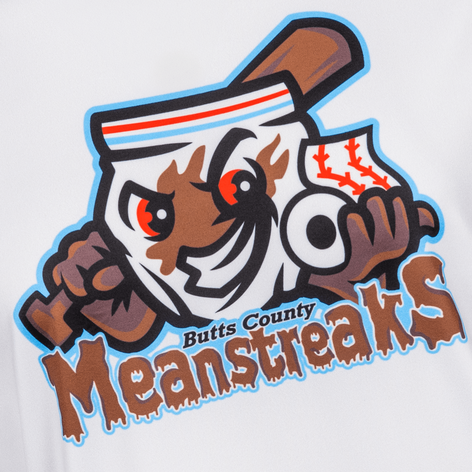 Logo of Butts County Meanstreaks with a cartoon character holding a baseball bat on a white background.