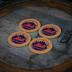 Collection of Four Mets coasters on a rustic wooden surface in a gallery layout