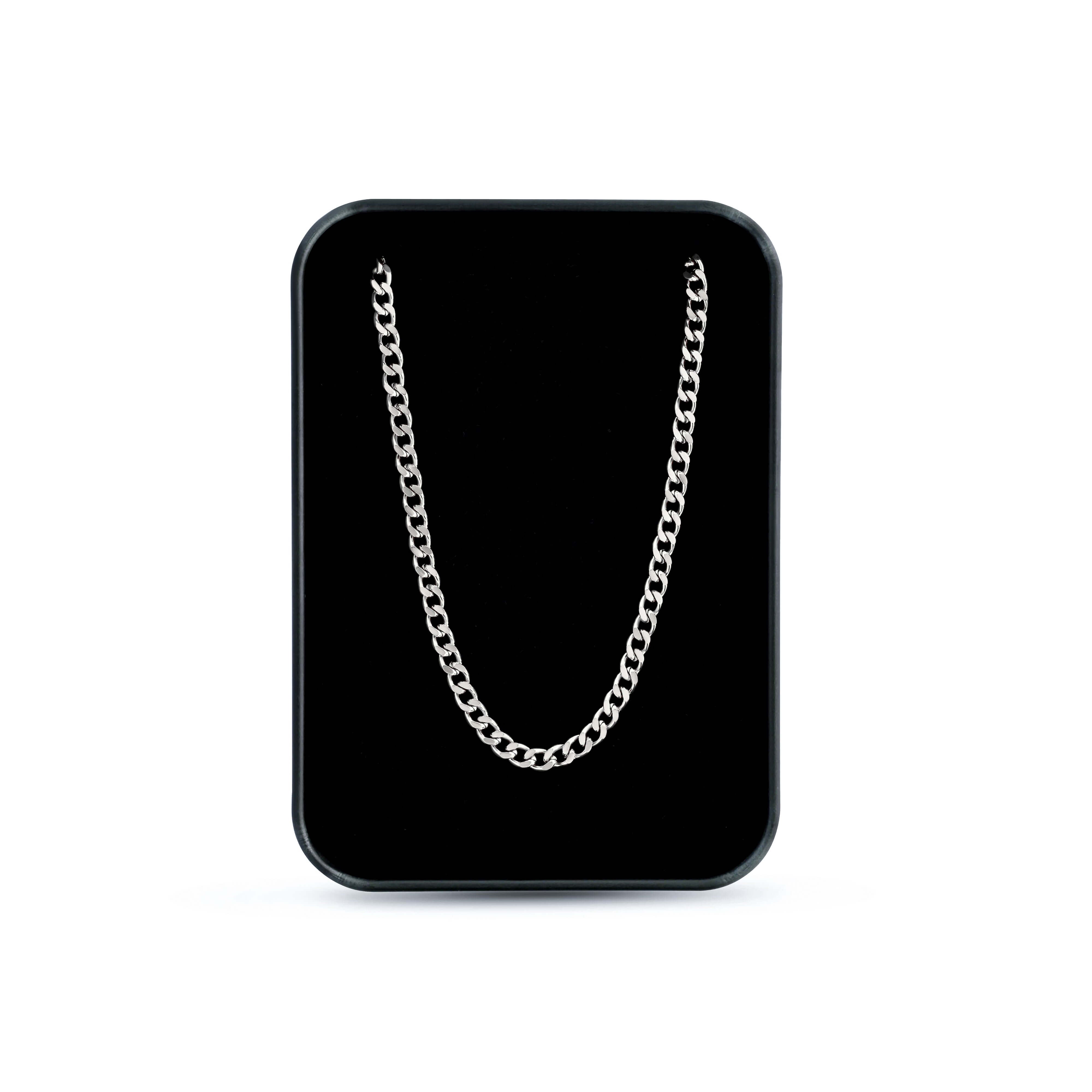 Collection of Silver chain on a black card with a white background in a gallery layout