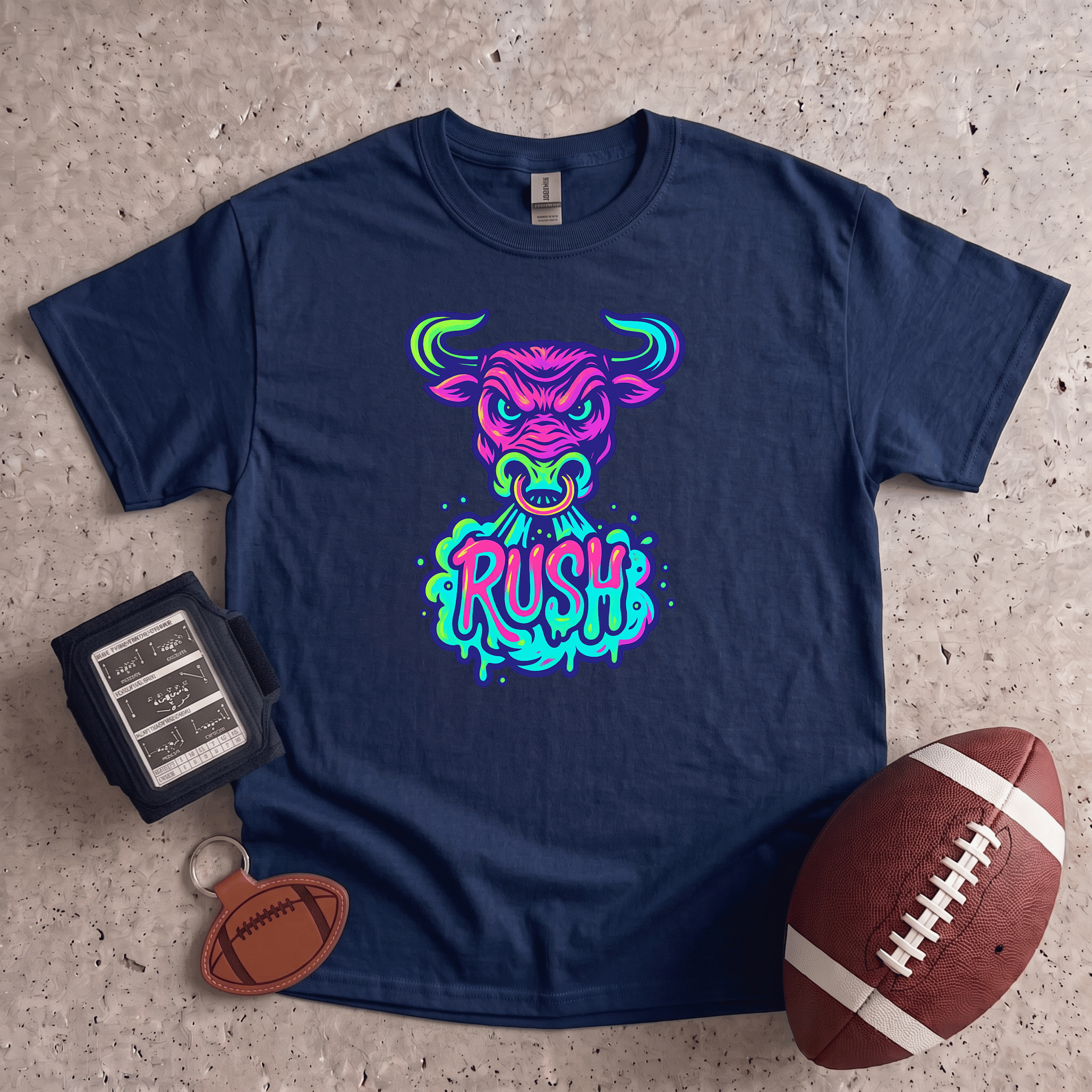 Collection of Bull Rush T-Shirt | Neon Football Graphic Tee in a gallery layout