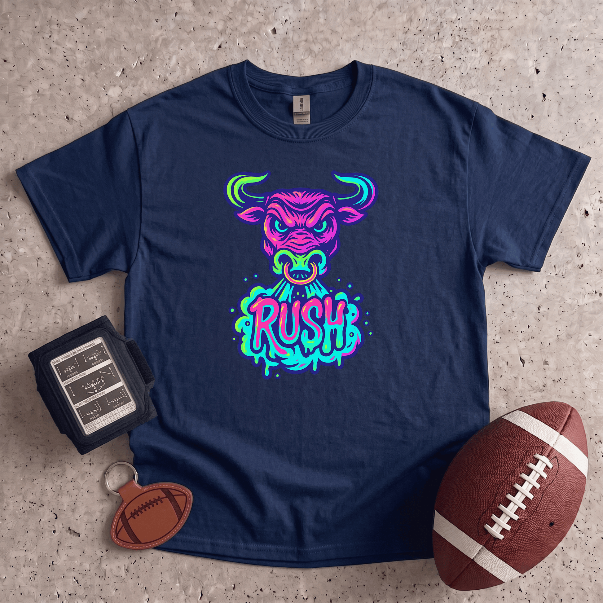 Bull Rush T-Shirt | Neon Football Graphic Tee