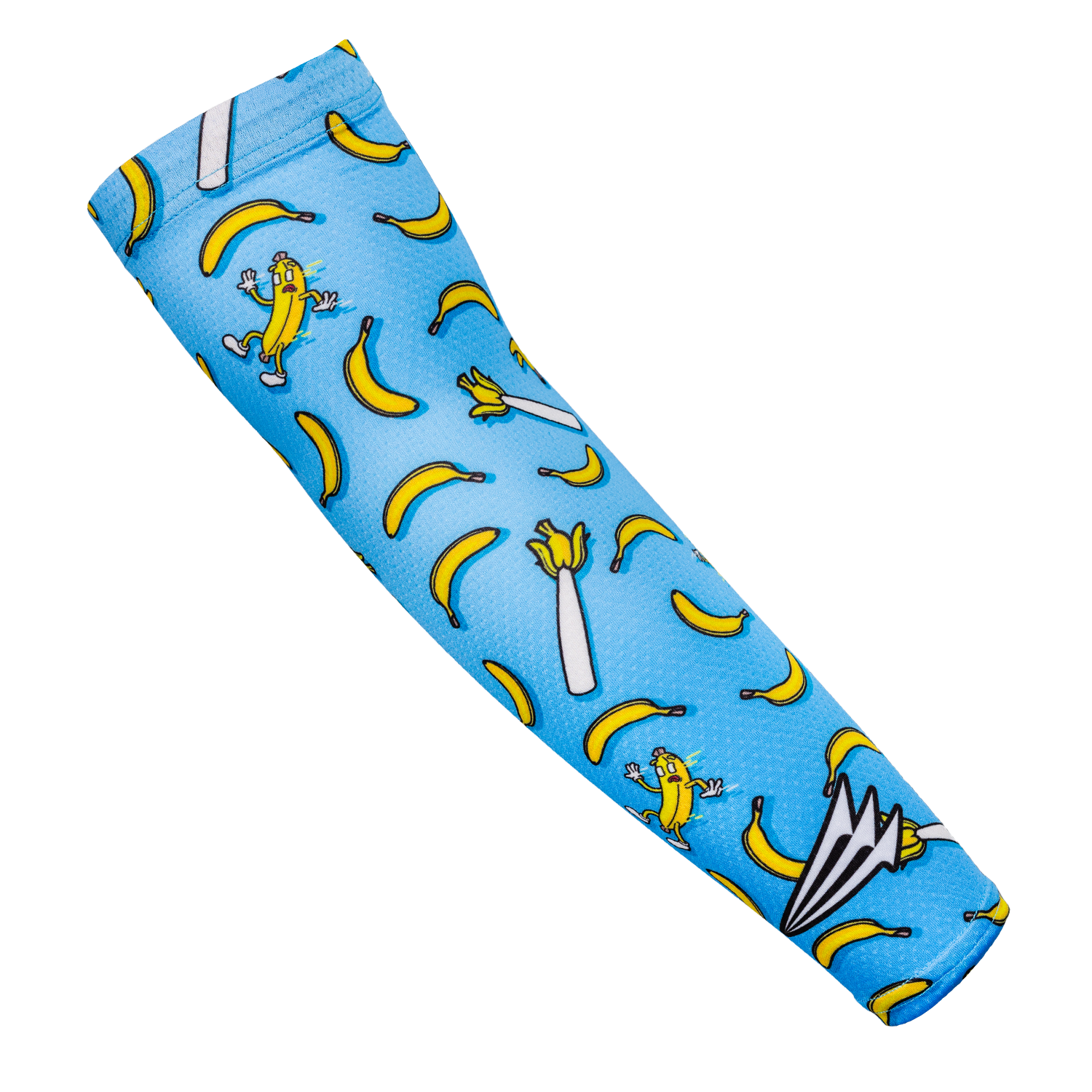 Collection of Blue arm sleeve with banana and zebra pattern on a white background in a gallery layout