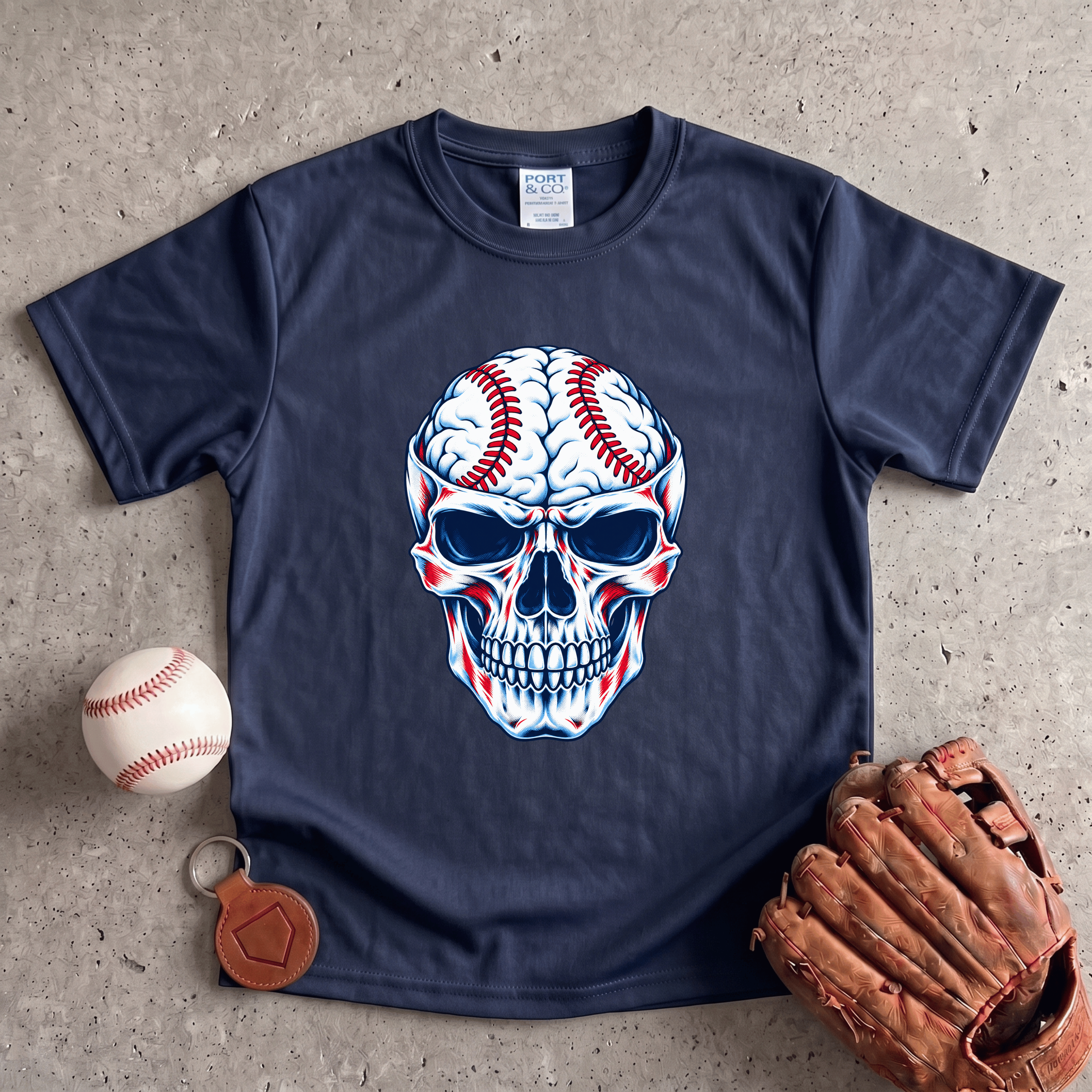 Collection of Baseball Skull Youth T-Shirt in a gallery layout