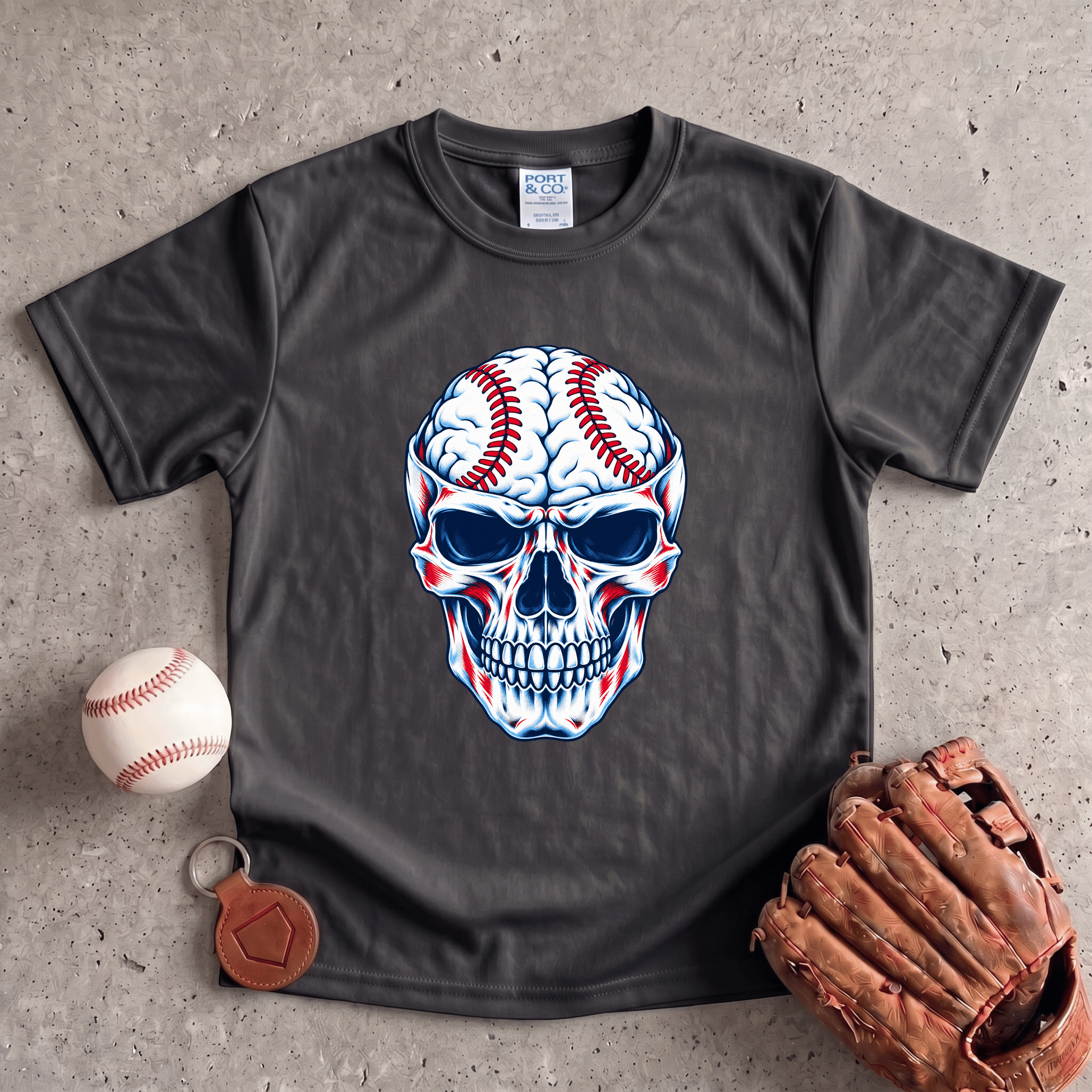 Collection of Baseball Skull Youth T-Shirt in a gallery layout