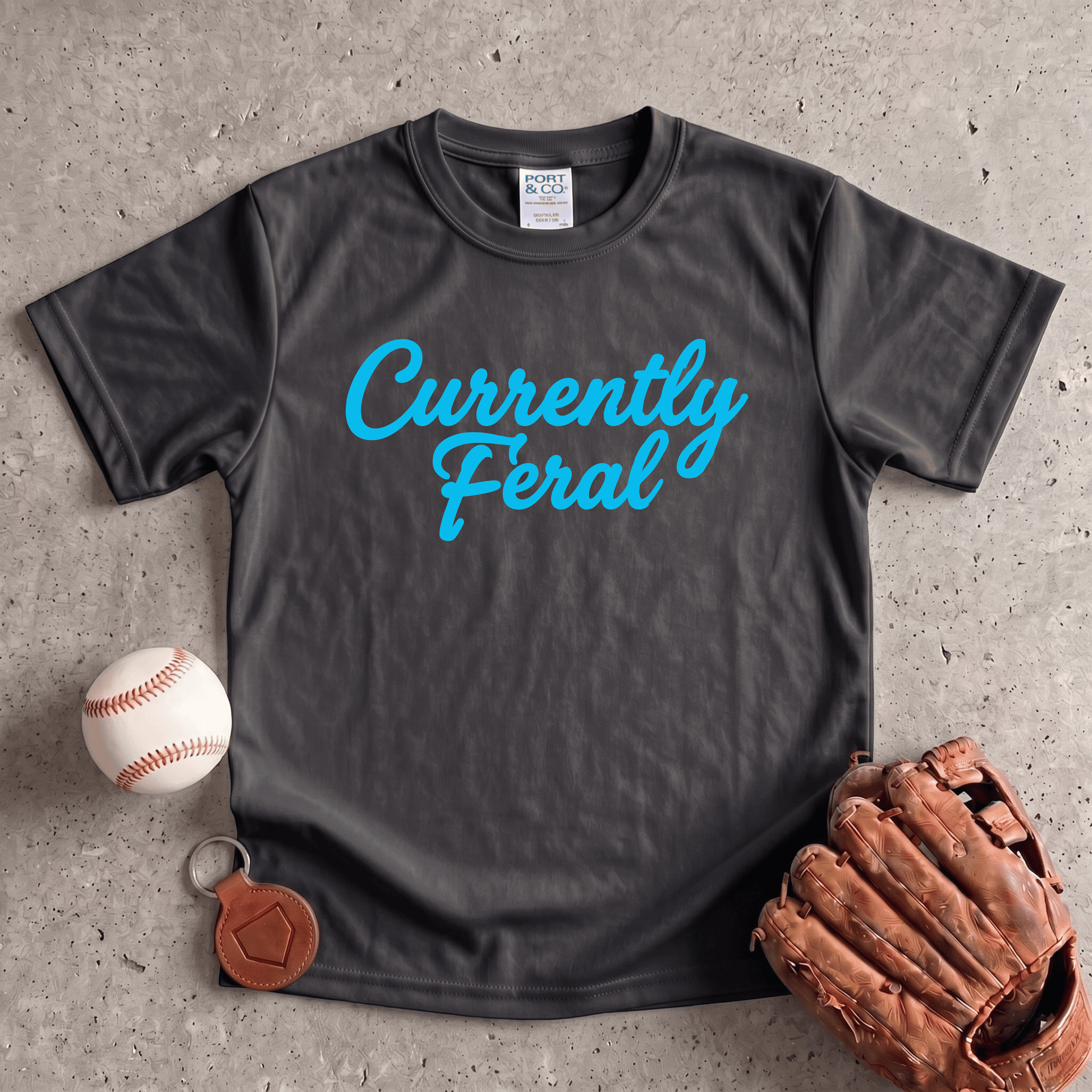 Currently Feral Youth Baseball Sibling Performance Tee
