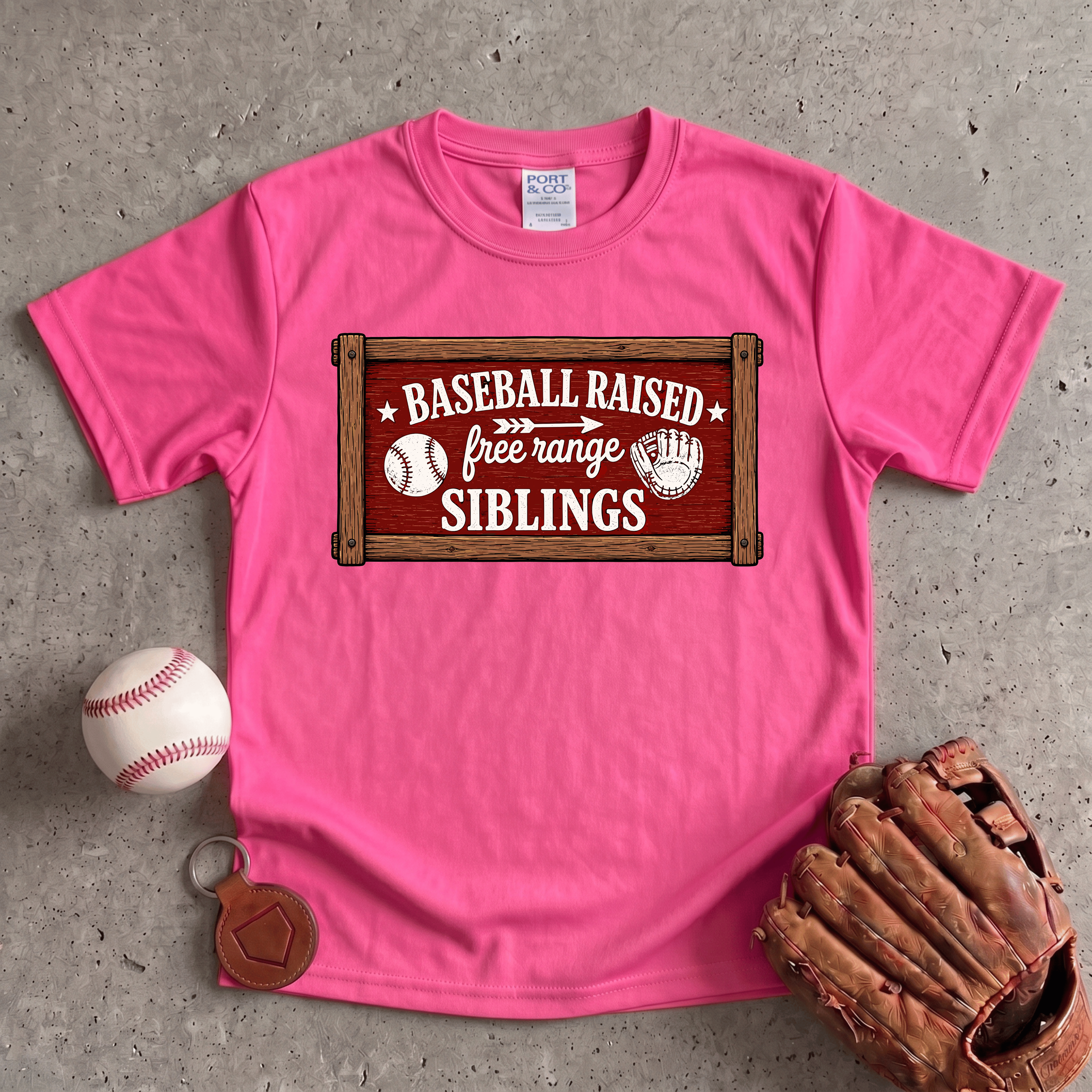 Collection of Baseball Raised Free Range Siblings Youth T-Shirt in a gallery layout