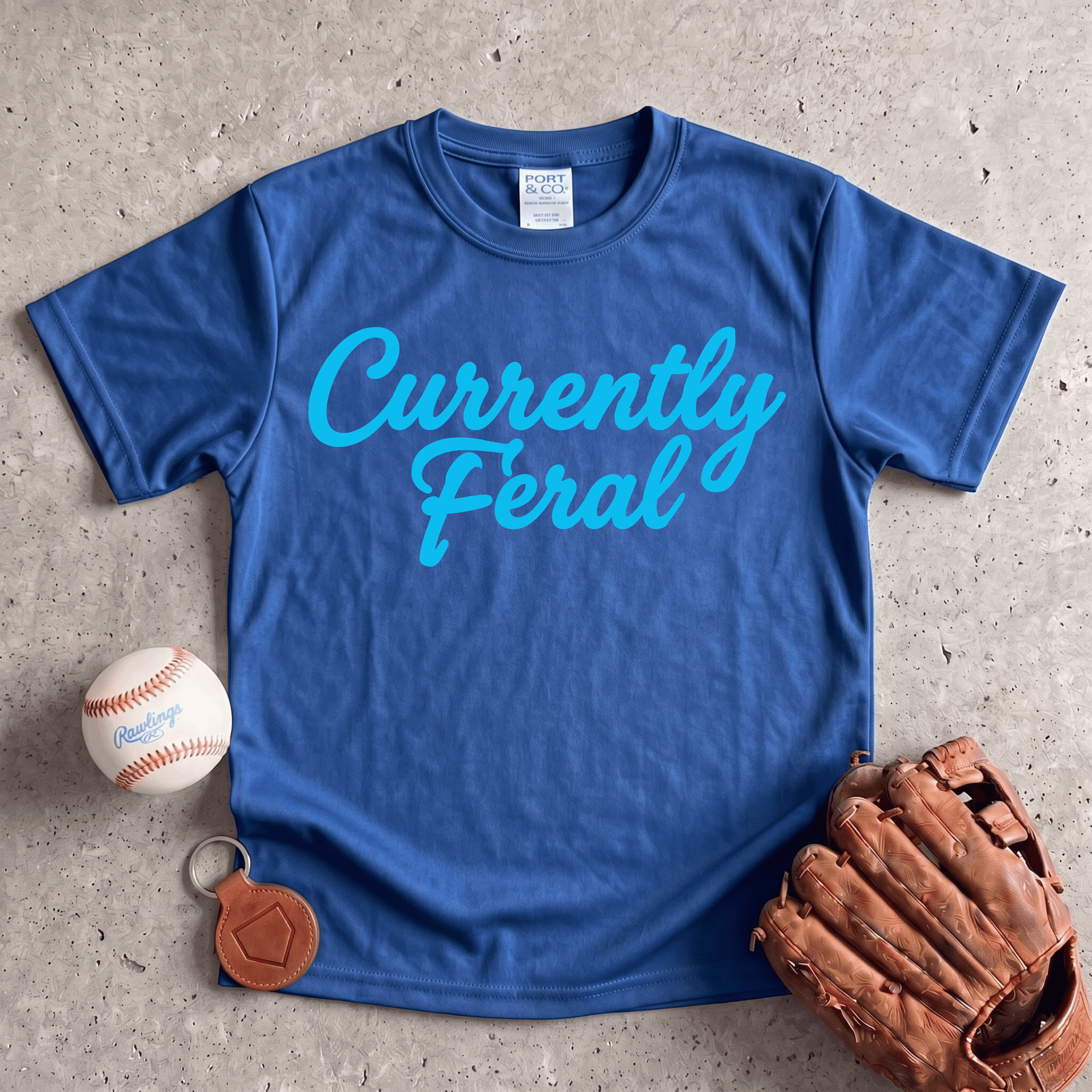 Currently Feral Youth Baseball Sibling Performance Tee