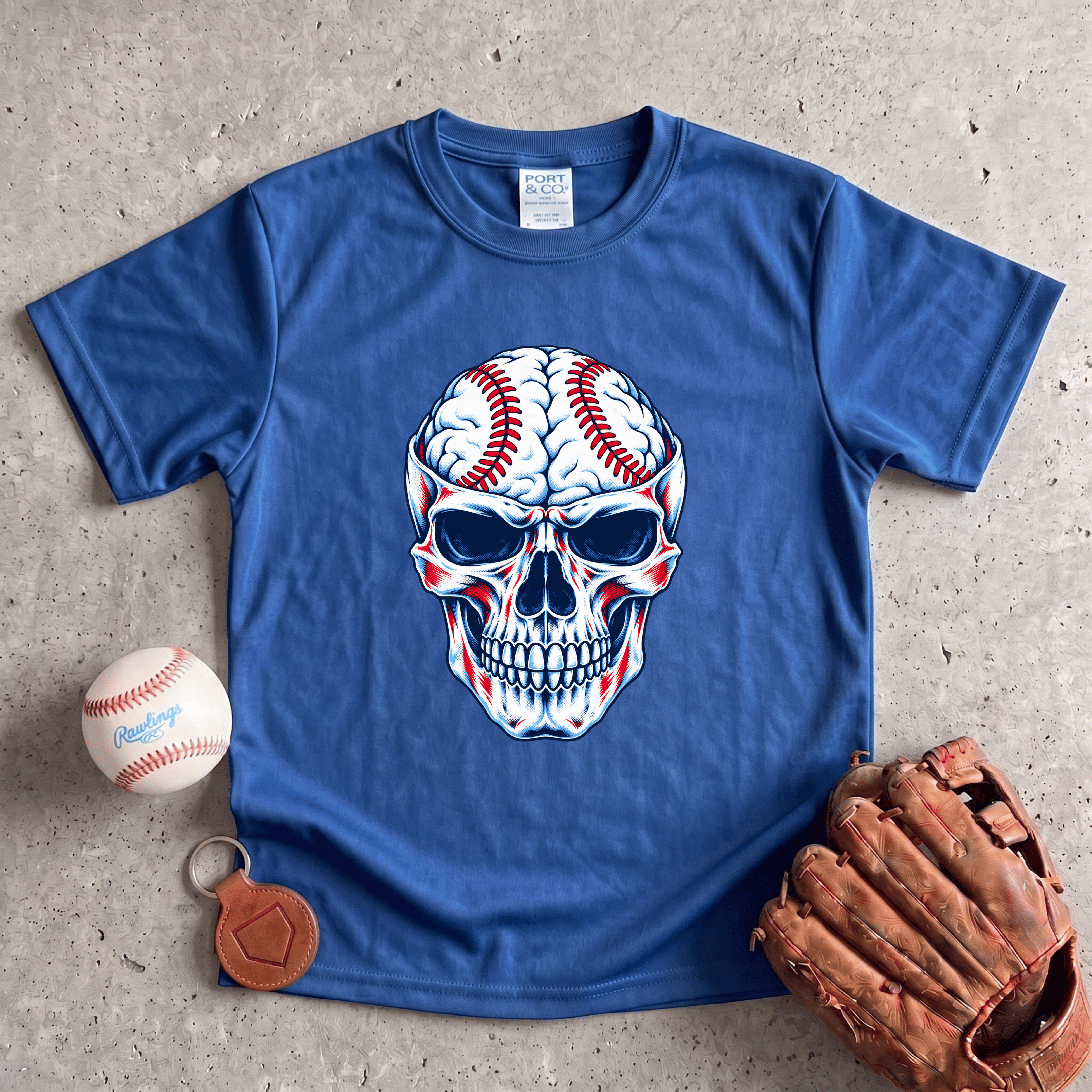 Collection of Baseball Skull Youth T-Shirt in a gallery layout