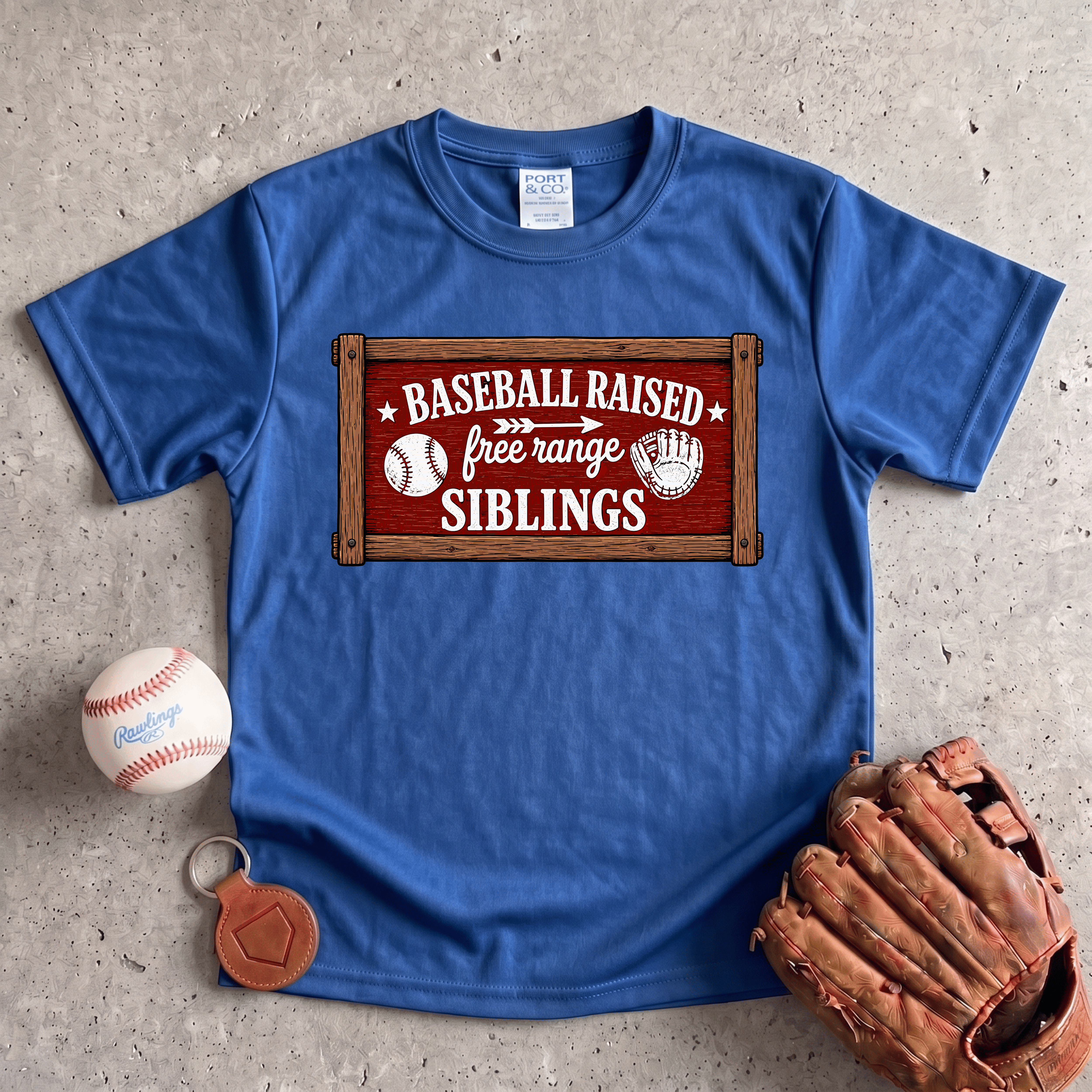 Collection of Baseball Raised Free Range Siblings Youth T-Shirt in a gallery layout