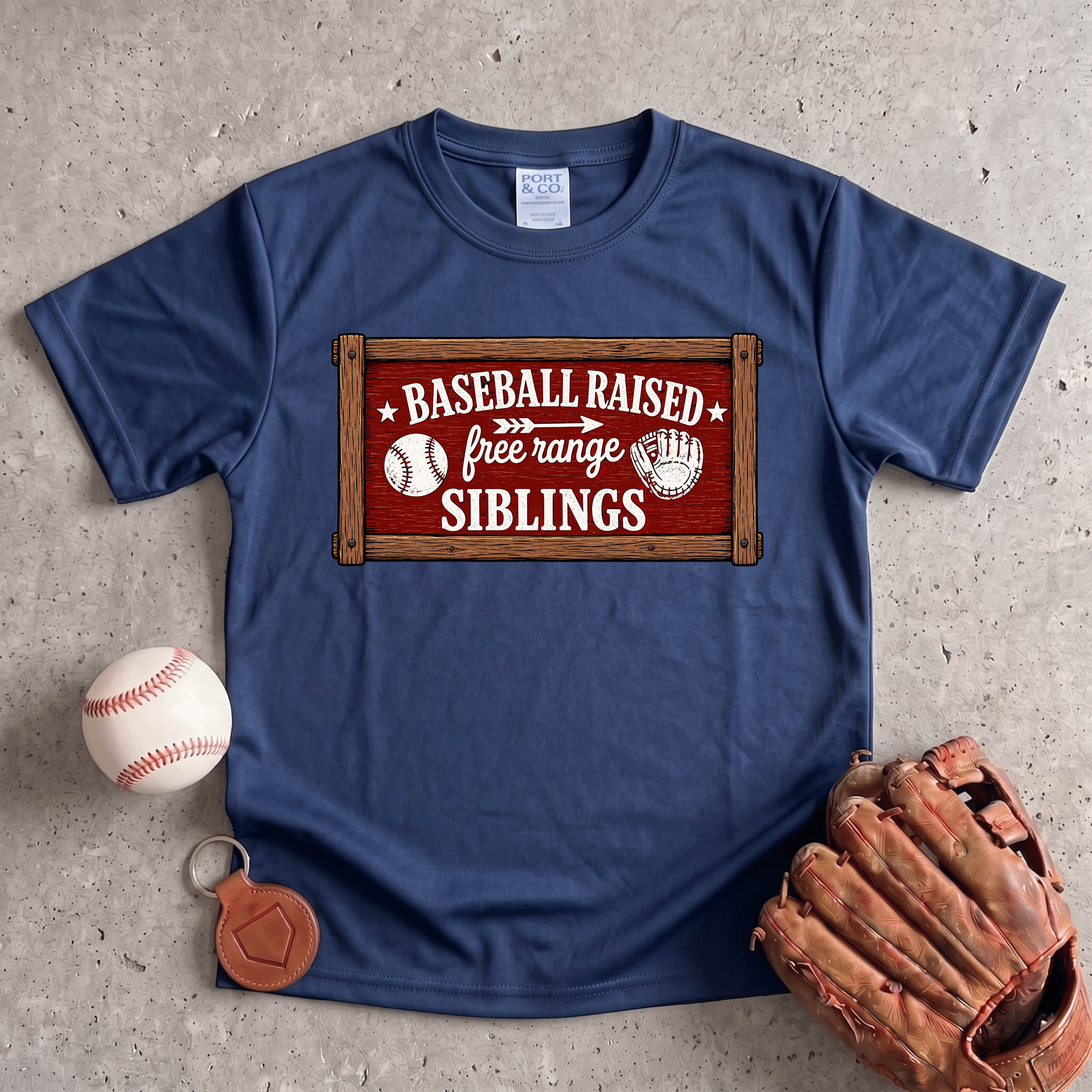 Collection of Baseball Raised Free Range Siblings Youth T-Shirt in a gallery layout