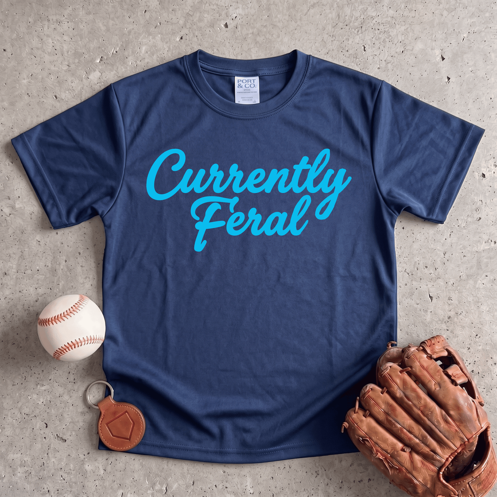 Currently Feral Youth Baseball Sibling Performance Tee