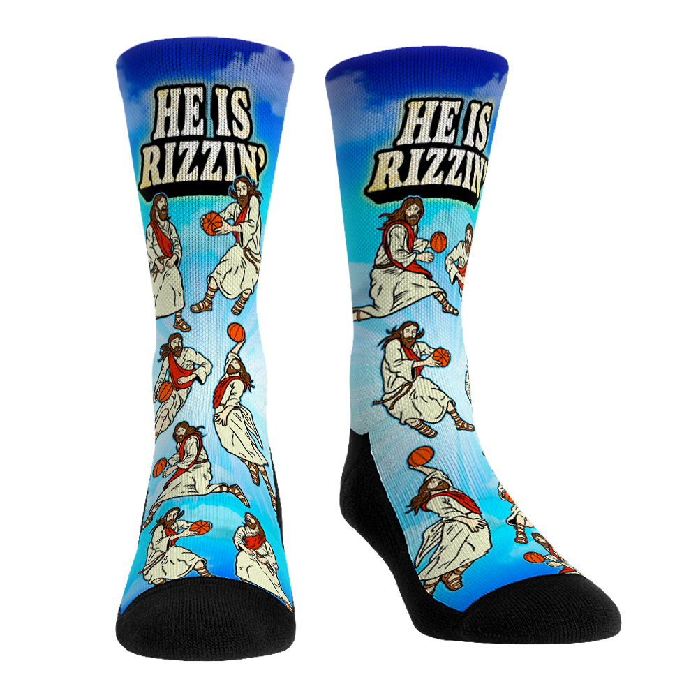 He has rizzin religious themed basketball funny socks
