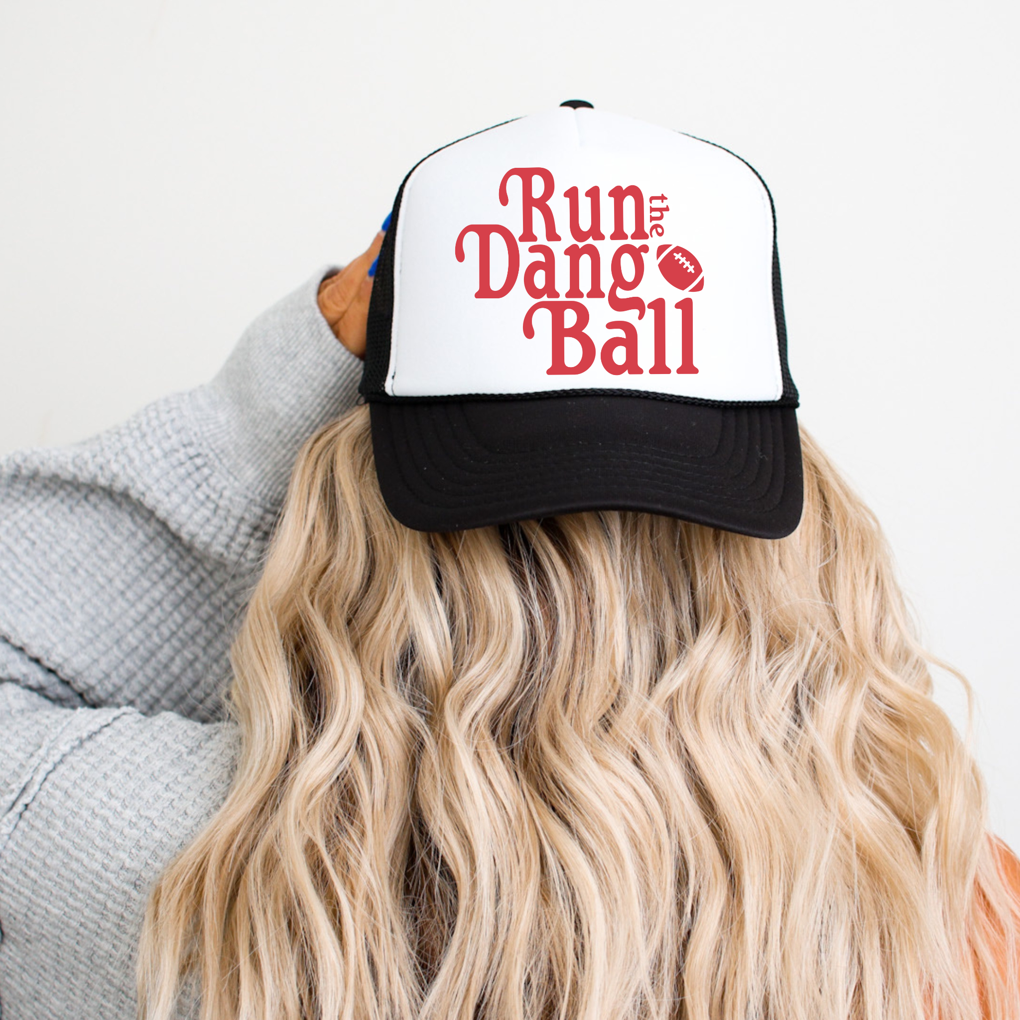 Collection of Run The Dang Ball Trucker Hat In Black in a gallery layout