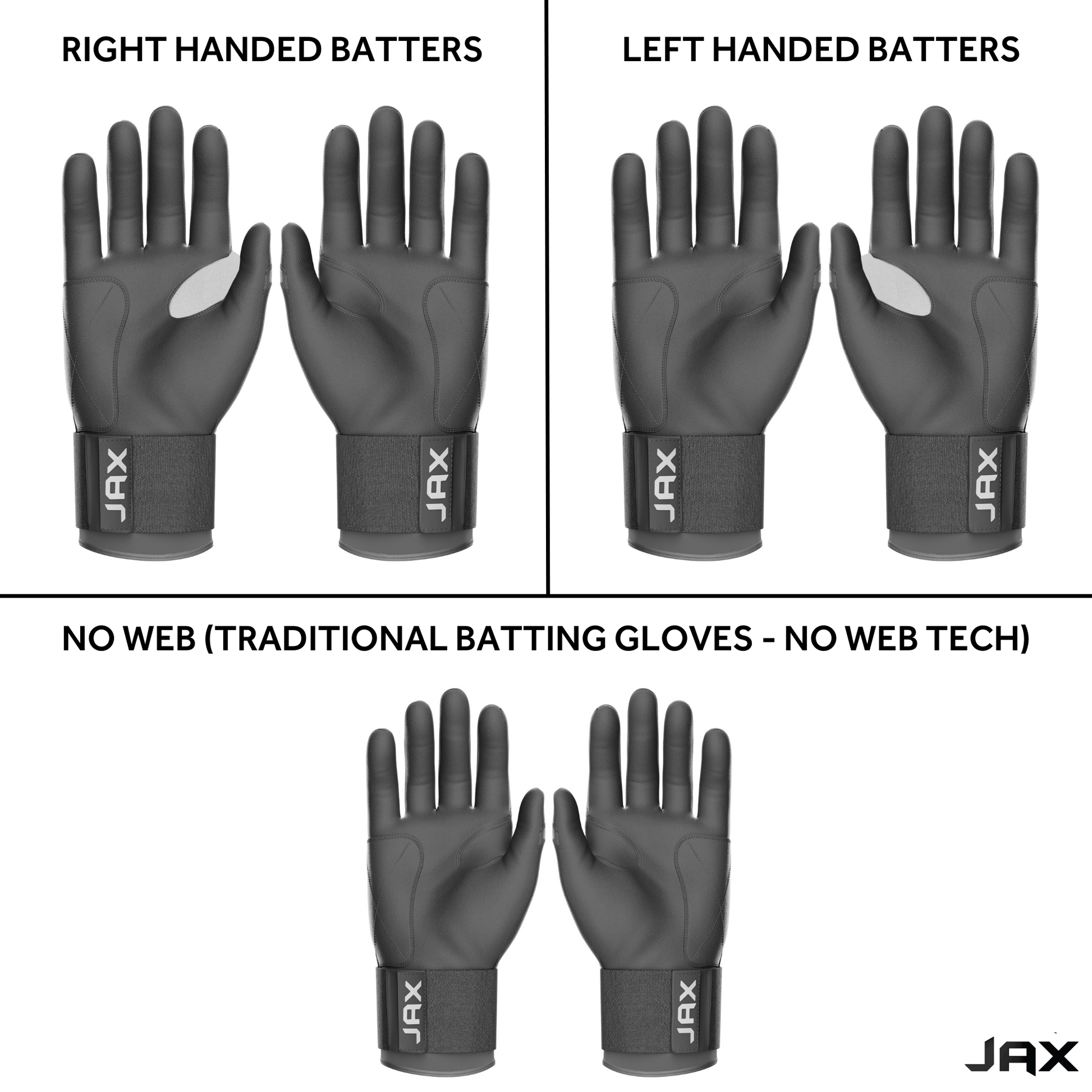 JAX Batting Gloves Cool Grey Strap Cuff