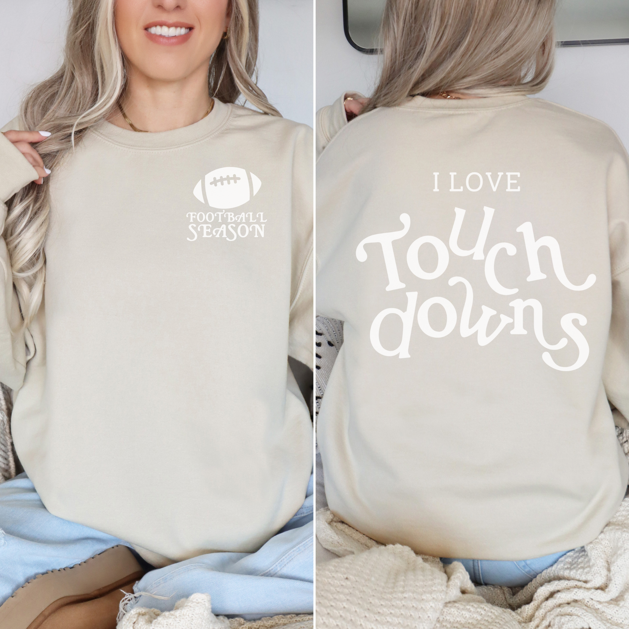 Collection of I Love Touchdowns Football Season Crewneck Sweatshirt in a gallery layout