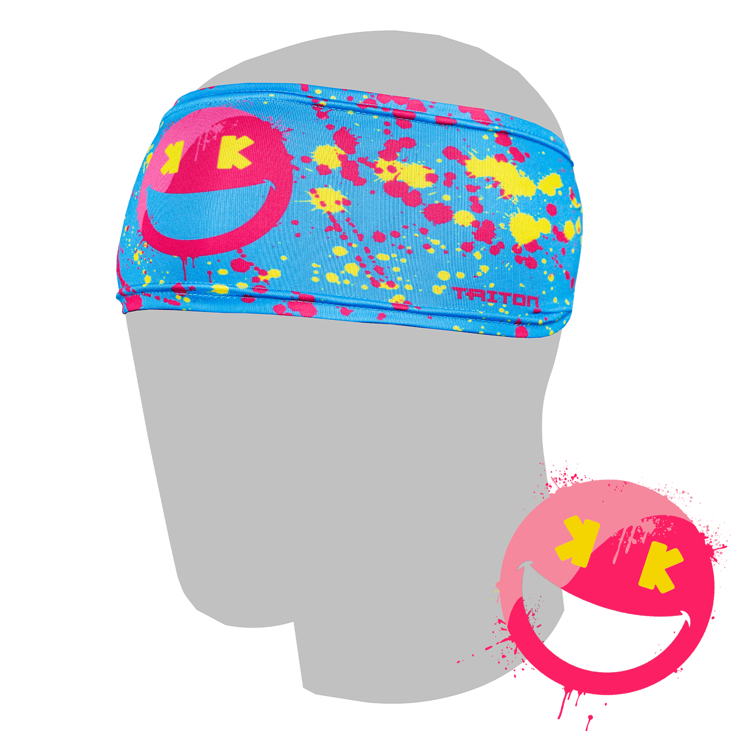 Colorful headband with smiley face design on a mannequin head