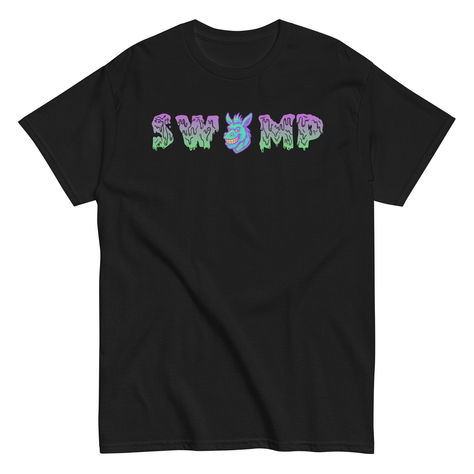 Collection of swamp donkey black cotton t shirt, swamp donkey baseball t shirt in a gallery layout