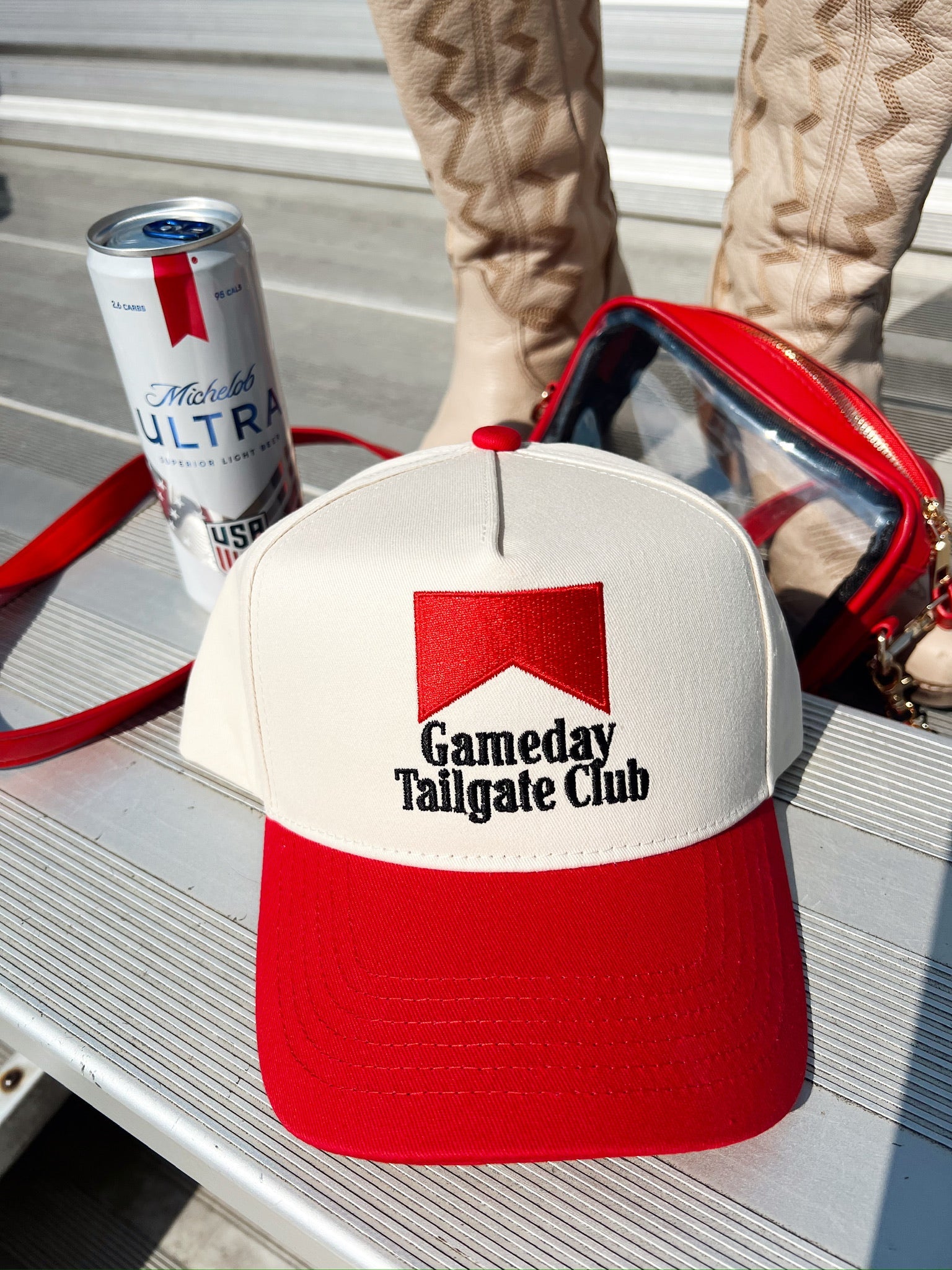 Collection of Gameday Tailgate Club Hat | Red Vintage Trucker Snapback in a gallery layout